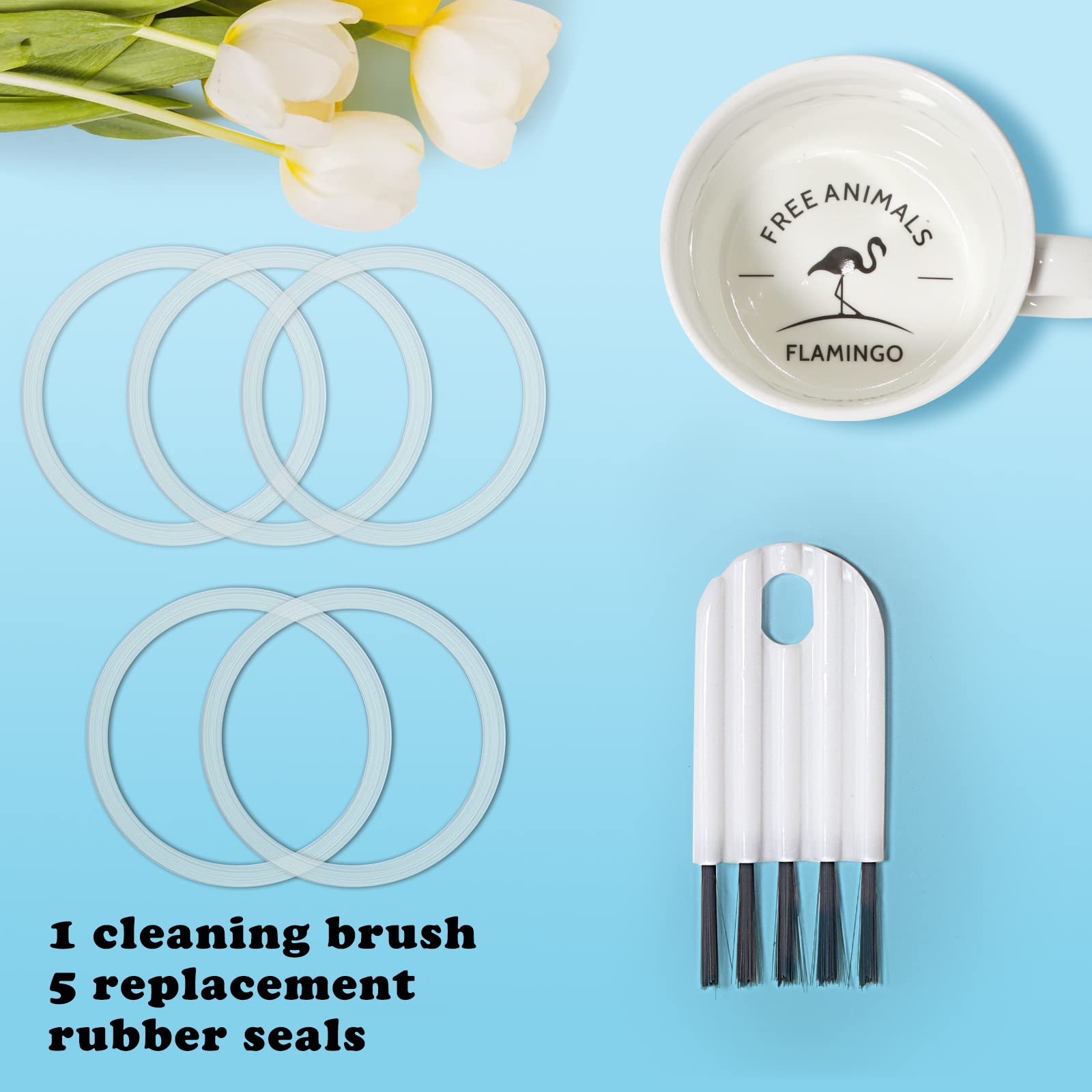 Owala Water Bottle Replacement Rubber Lid Sealing Ring - 5 Pack Gasket Seal Kit with Cleaning Brush for FreeSip & Flip Bottles | Leak-Proof Accessories for Gym, Hiking & Outdoor Activities