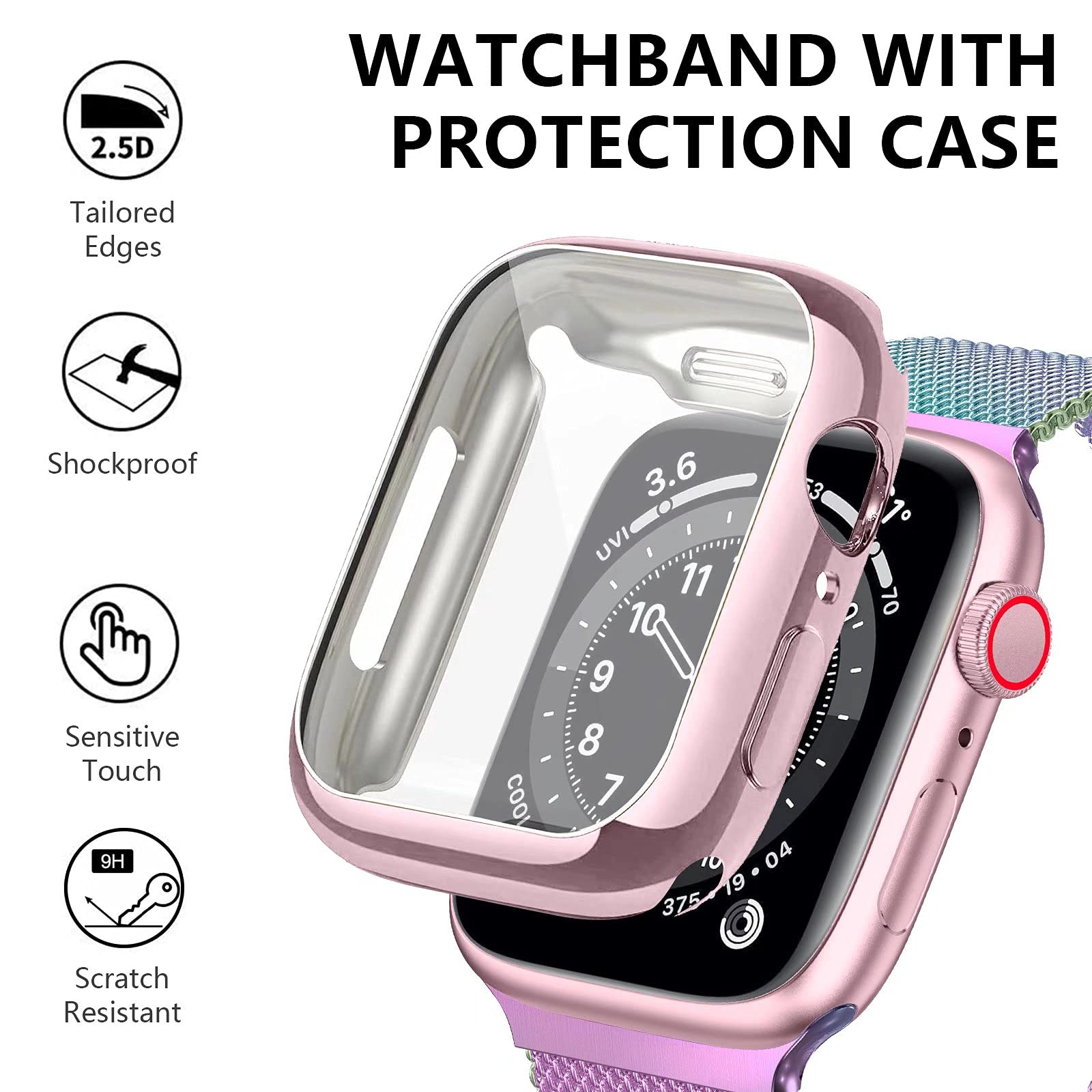 Premium Stainless Steel Band for Apple Watch 38/40/41/42/44/45mm - Magnetic Strap Compatible with iWatch Series 9/8/7/6/5/4/SE/3/2/1 - Includes Screen Protector Case - Perfect for Workouts, Office & Everyday Wear (Unisex Design for Men & Women)