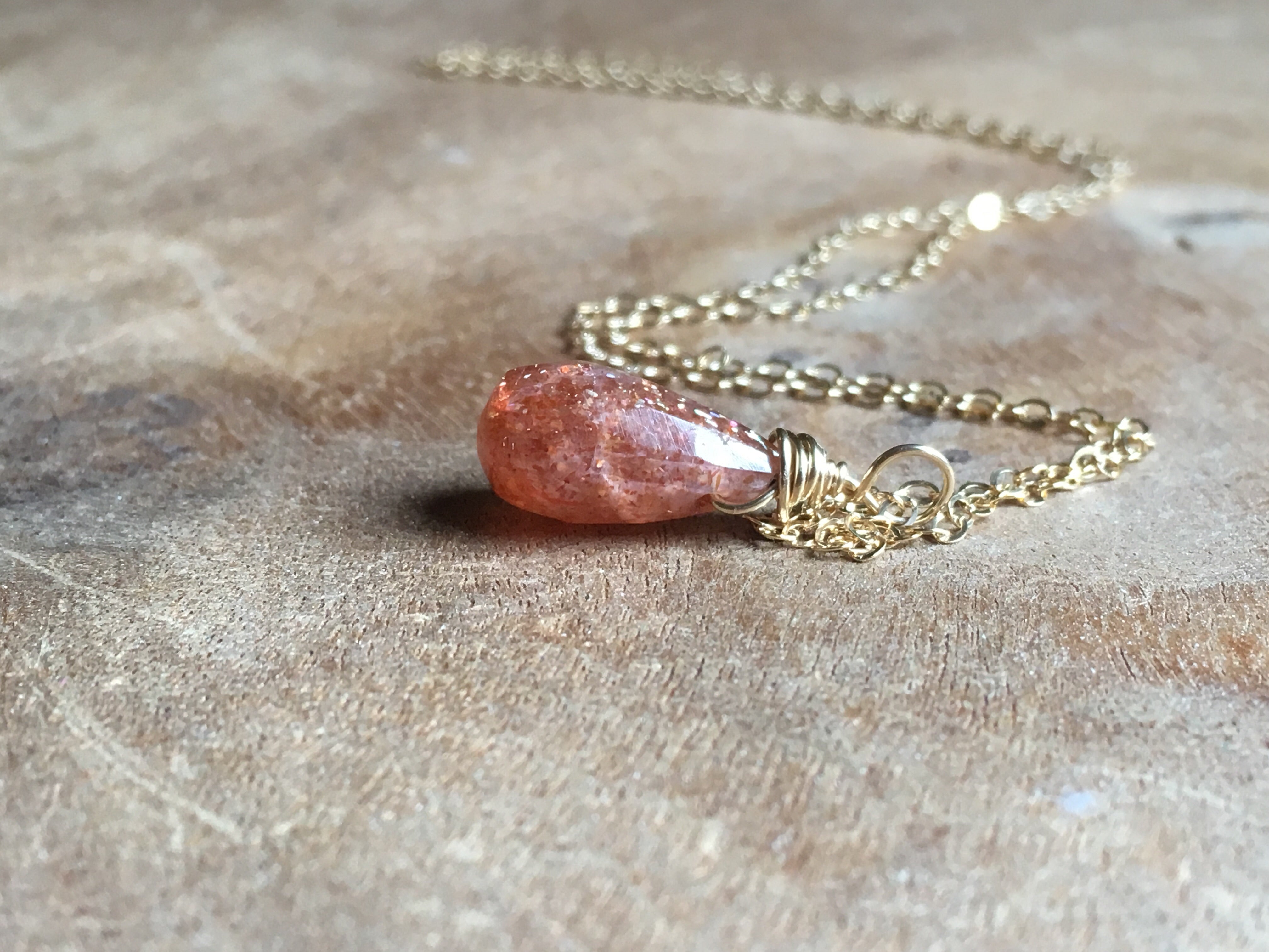 Sunstone Drop Necklace in 14K Gold or Sterling Silver - Elegant Dainty Pendant for Women, Perfect for Everyday Wear, Gift Giving & Special Occasions
