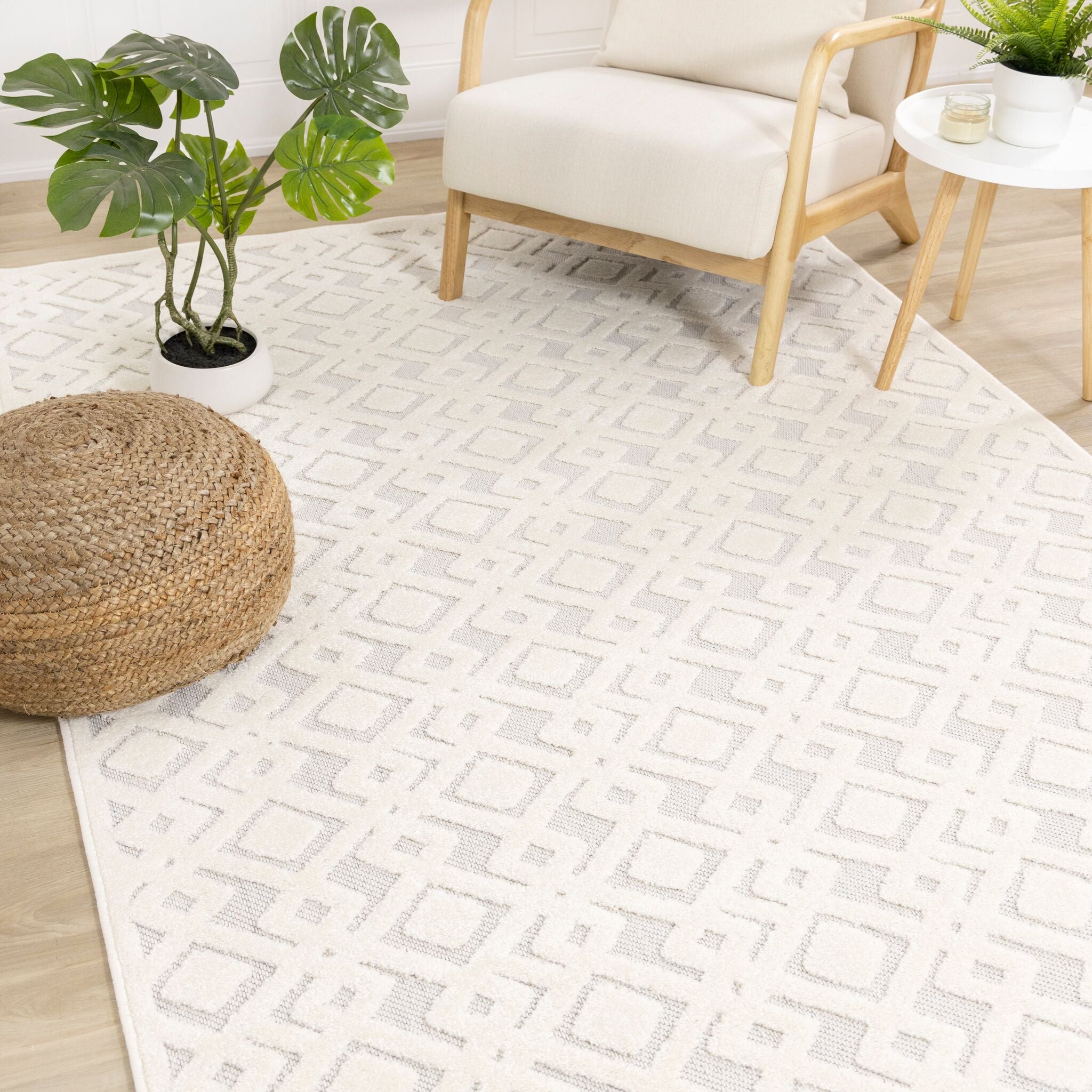 Arctic Echo 5'3 x 7'7 Diamond Pattern White Area Rug - Soft Plush Living Room Carpet for Bedroom, Office & Home Decor