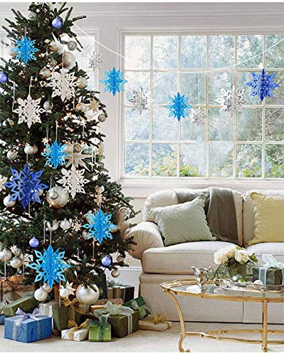 3D Snowflake Hanging Decorations - Winter Wonderland Party Supplies for Christmas Tree, Birthday, New Year, Wedding & Baby Shower (Pearl Ice Blue) | Perfect for Home, Office & Shop Window Displays