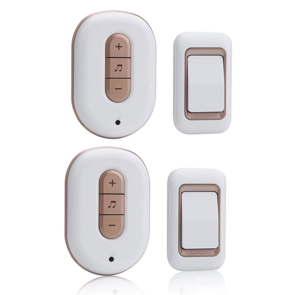 **Wireless Doorbell Kit with 2 Receivers & 2 Transmitters - 48 Melodies, 6 Adjustable Volume Levels, Waterproof, Cordless - Ideal for Home, Business, Office (Gold)**    *(Perfect for Front Door, Backyard, Apartment, Warehouse & More!)*