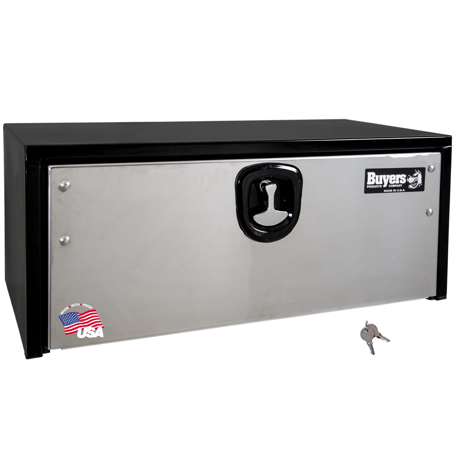 Buyers Products 1703705 Black Steel Underbody Truck Tool Box - 14x16x36 Inch Storage Organizer with Polished Stainless Steel Door | Made in USA | Durable Work Truck Job Box for Tools & Equipment (Perfect for Construction, Landscaping & Fleet Vehicles)