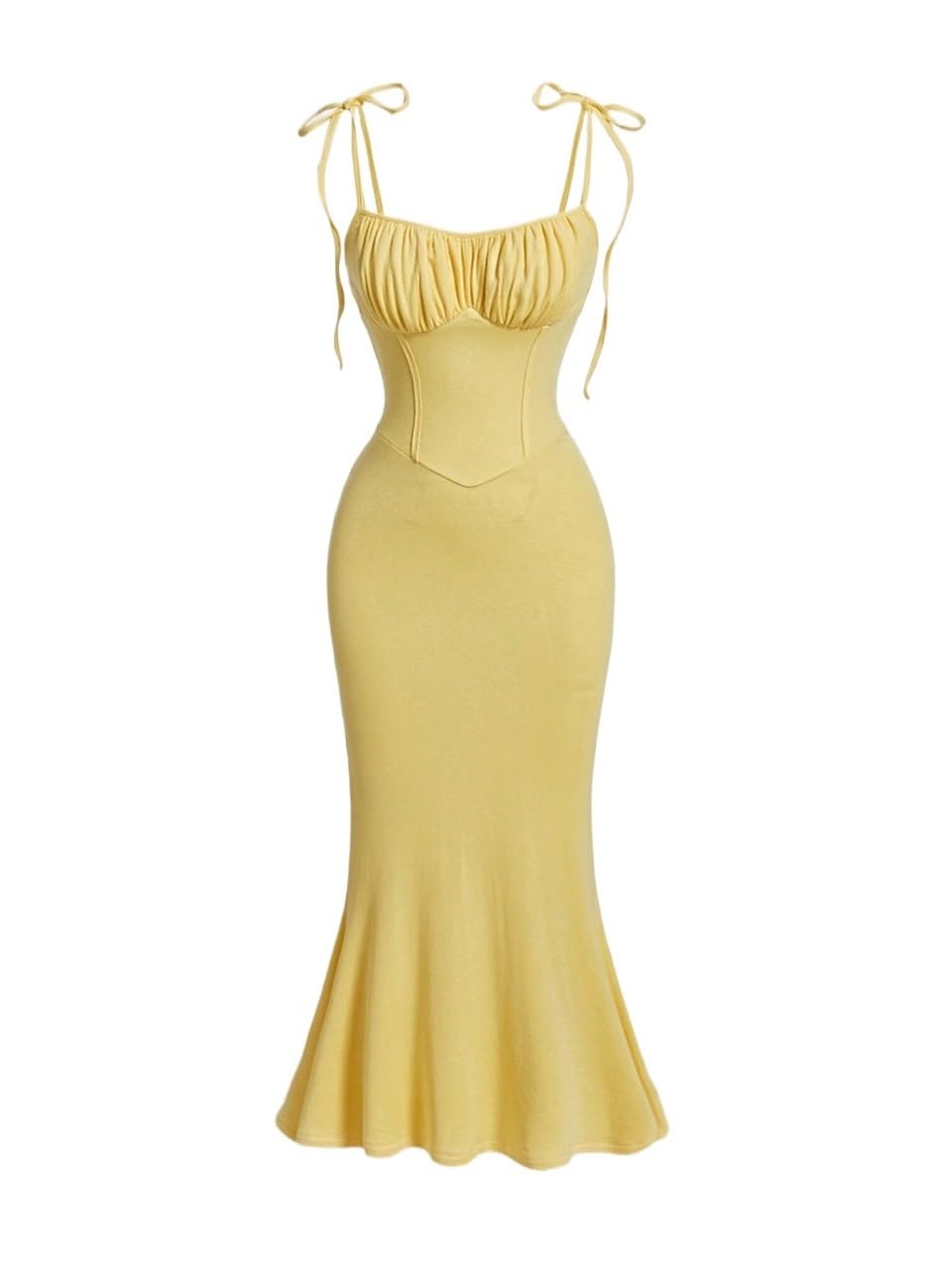 Trendy Women's Solid Ruched Bust Tie Shoulder Cami Dress - Sleeveless Long Summer Dress 2023 | Perfect for Beach Vacations, Date Nights & Casual Outings