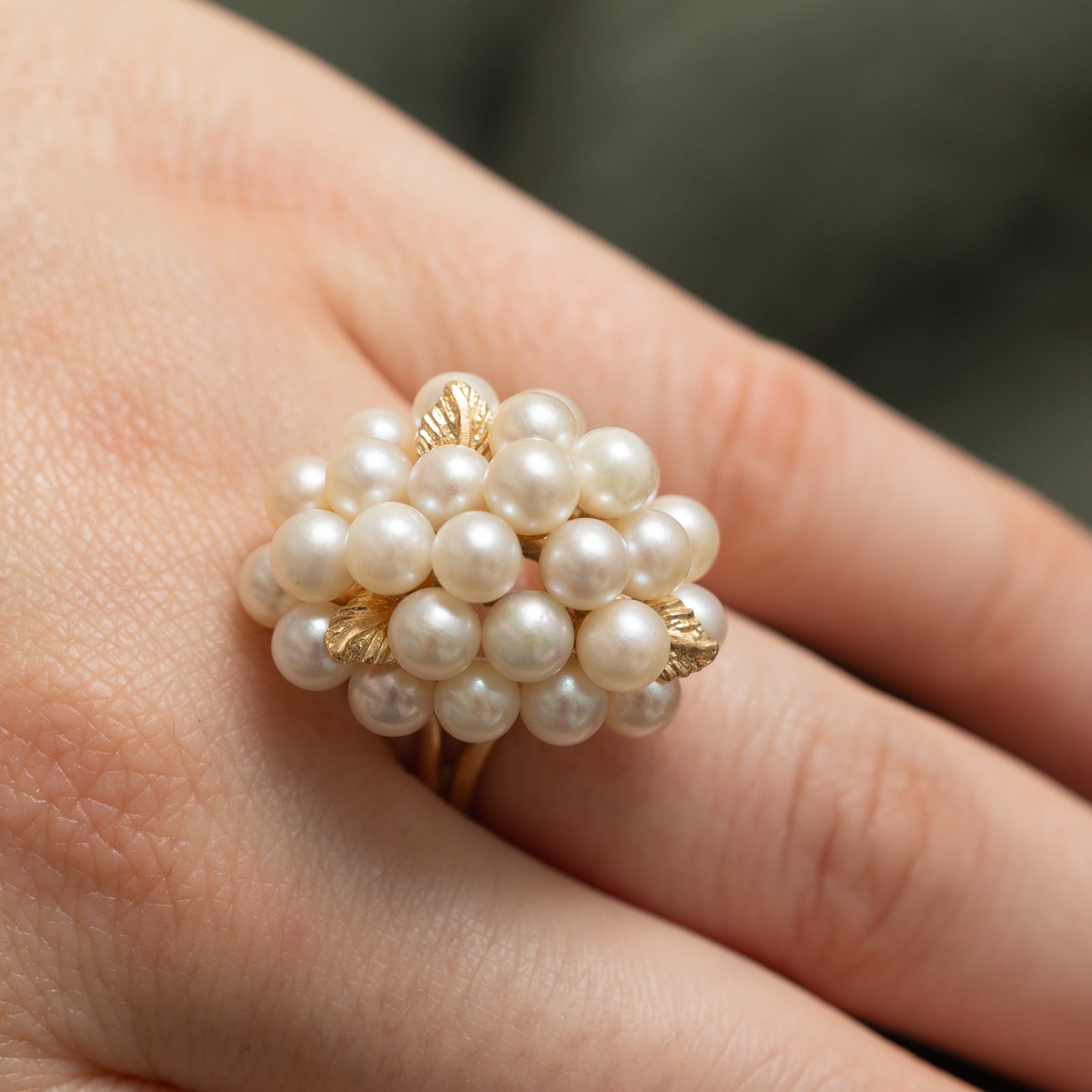 Pearl & Leaf Cluster Cocktail Ring - Size 8 | Elegant Statement Jewelry for Parties, Weddings & Special Occasions