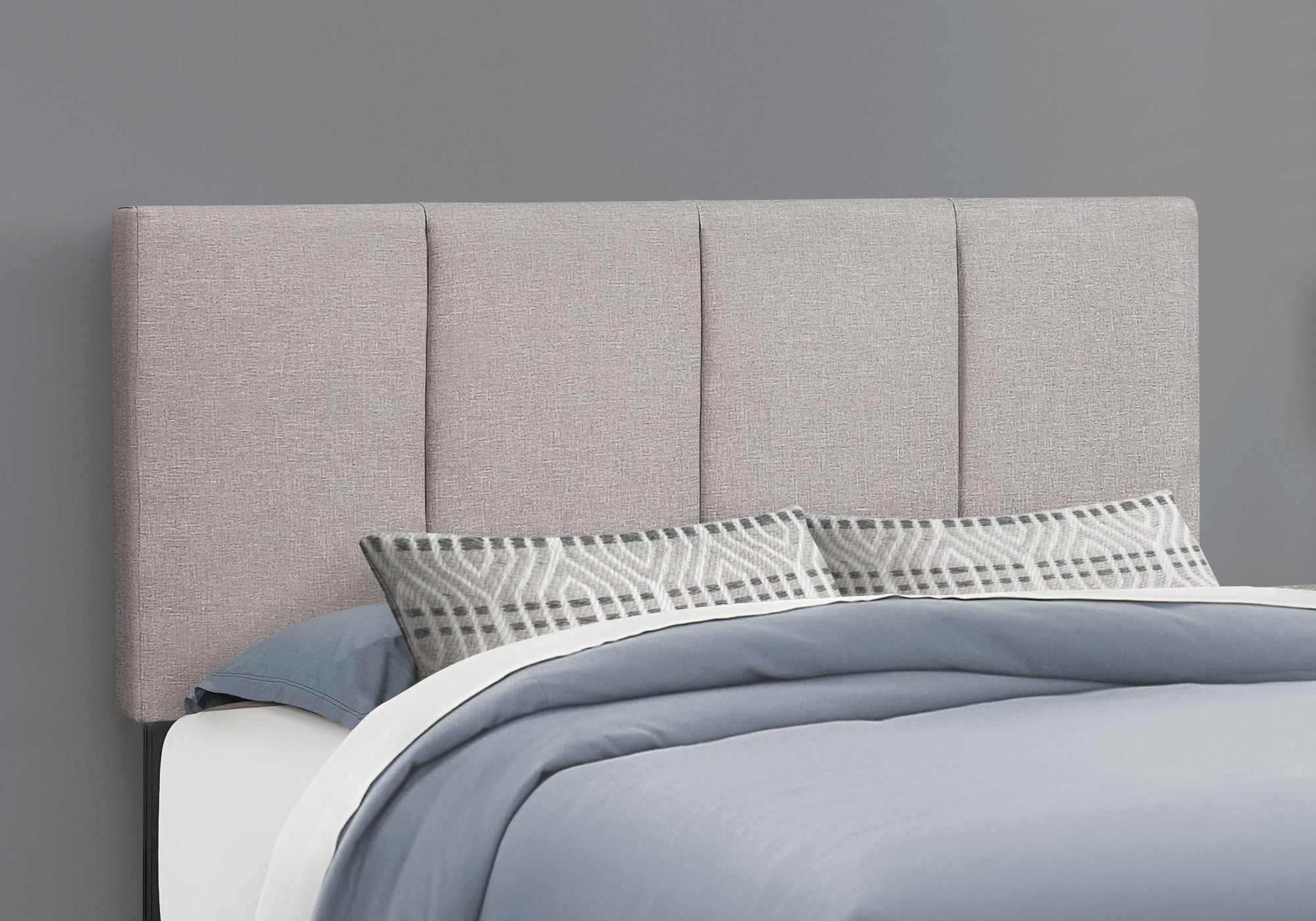 Queen Size Bed Frame with Grey Linen Upholstery & Black Wooden Legs - Modern Bedroom Furniture for Master Bedroom, Guest Room or Apartment