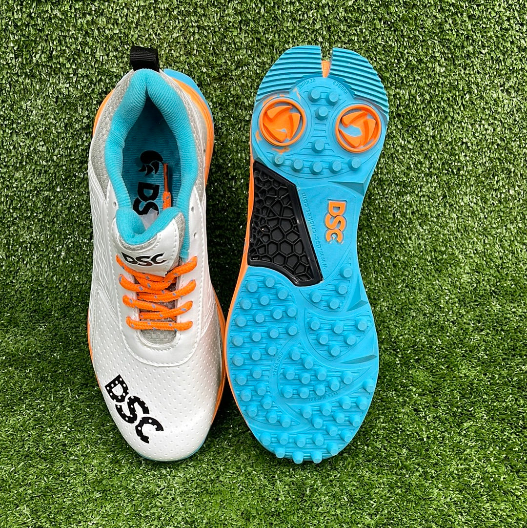 DSC Jaffa 22 White & Orange Junior Youth Cricket Shoes - Perfect for Kids Cricket Matches & Training Sessions