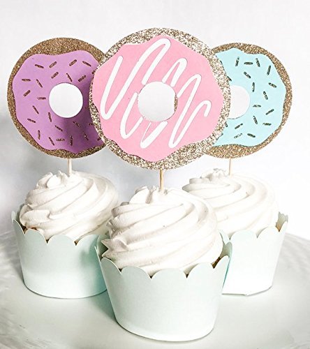 12 Pack Donut Cupcake Toppers - Fun & Colorful Dessert Decorations for Birthday Parties, Baby Showers & Special Events