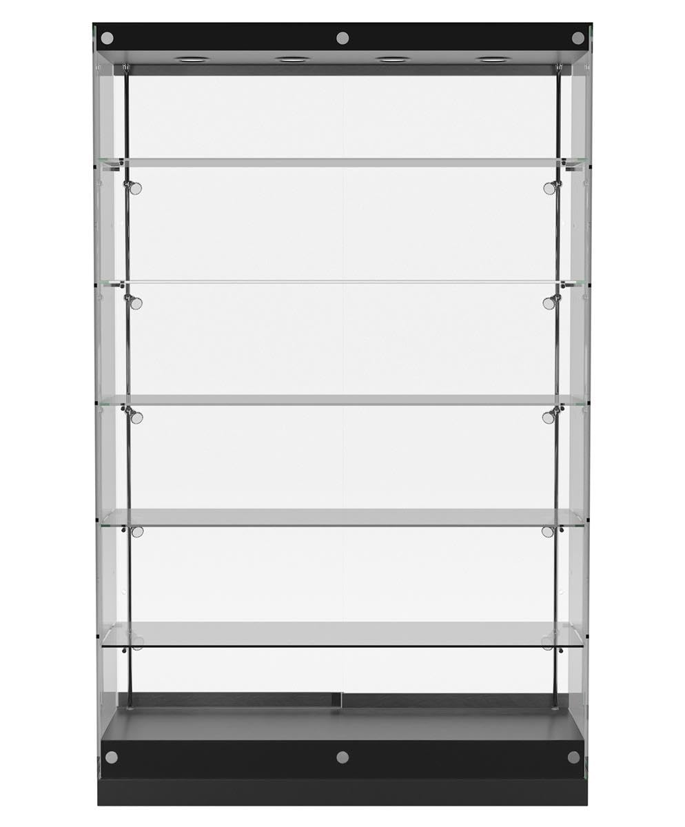 4' Frameless Glass Display Case with LED Lighting - Adjustable Shelves, Locking Mechanism, Black MDF Base (GTAP48LEDB) - Perfect for Retail Stores, Boutiques, and Jewelry Showcases