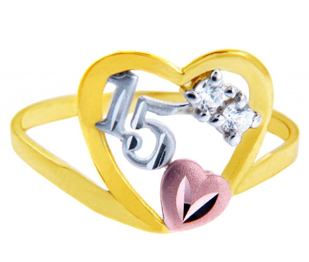 15 Years Gold Ring - Elegant Quinceañera Cubic Zirconia Ring for Sweet 15 Celebration | Perfect Birthday Gift for Teen Girls