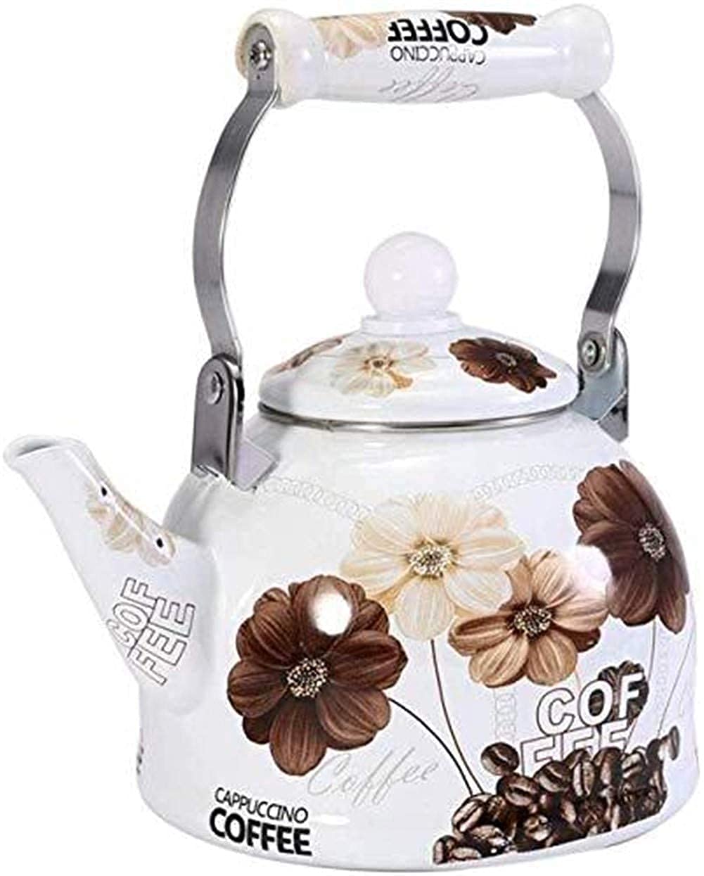 Vintage Enamel Tea Kettle with Steel Handle & Gold Floral Design - Large Capacity Stovetop Kettle for Gas & Induction Cooktops - Perfect for Home Brewing, Camping & Gift Giving