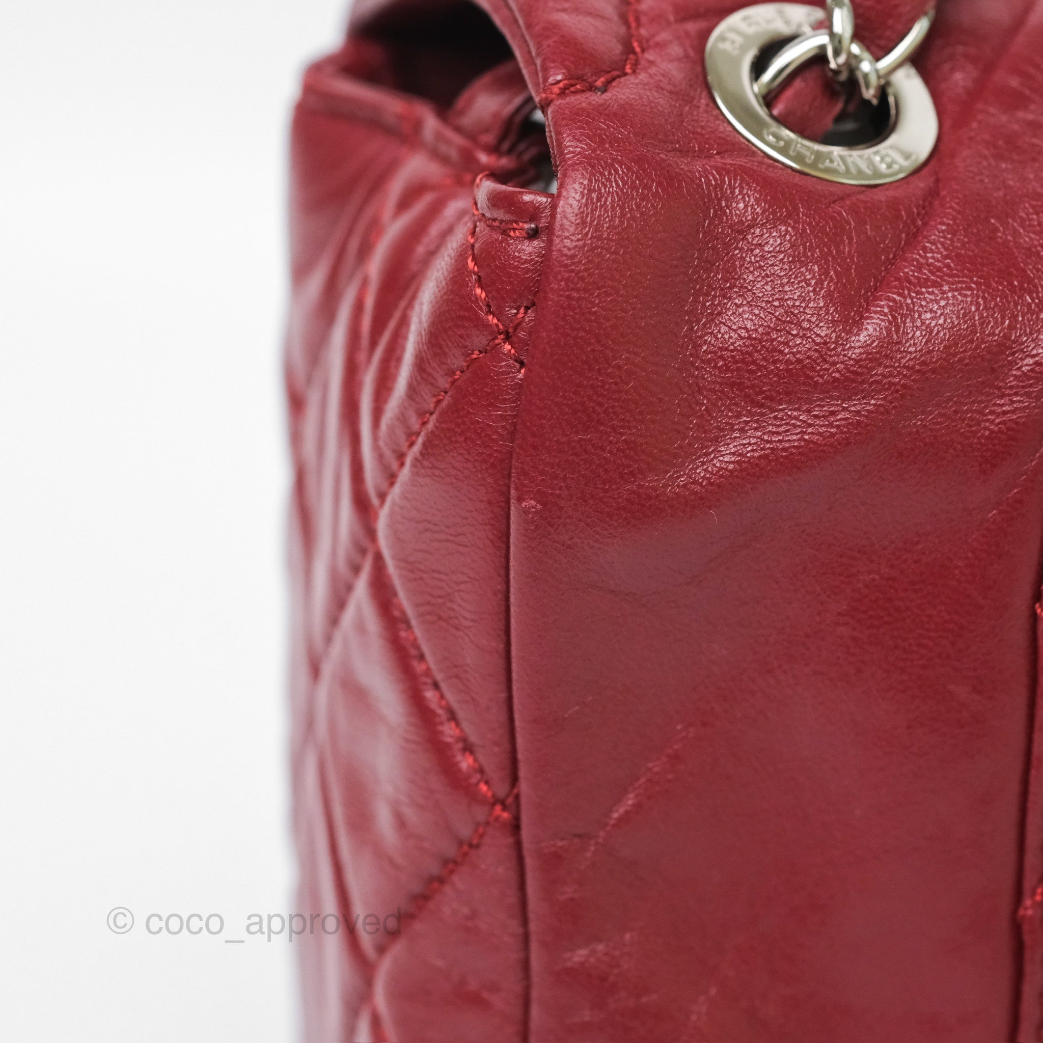 Chanel CC Flap Shoulder Bag in Dark Red Crumpled Leather with Silver Hardware - Luxury Crossbody Bag for Women, Perfect for Date Night & Evening Events