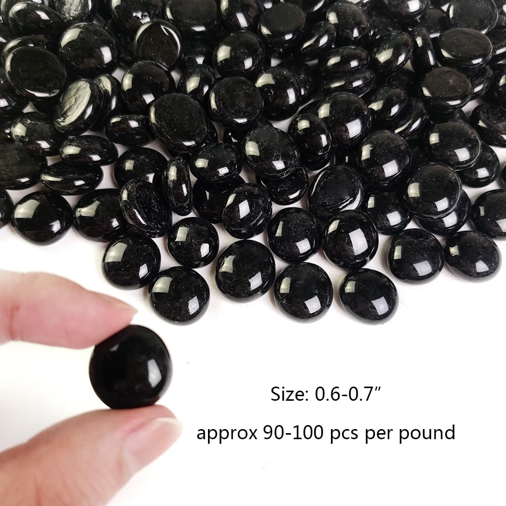 2 LB Black Glass Gems Flat Marbles - 180-200 PCS for Vase Fillers, Aquarium Decor, Fish Tank Pebbles, Fire Pit Stones, Craft Mosaics, Wedding Centerpieces, Party Table Scatter - Perfect for Home Decor, DIY Projects and Event Decoration