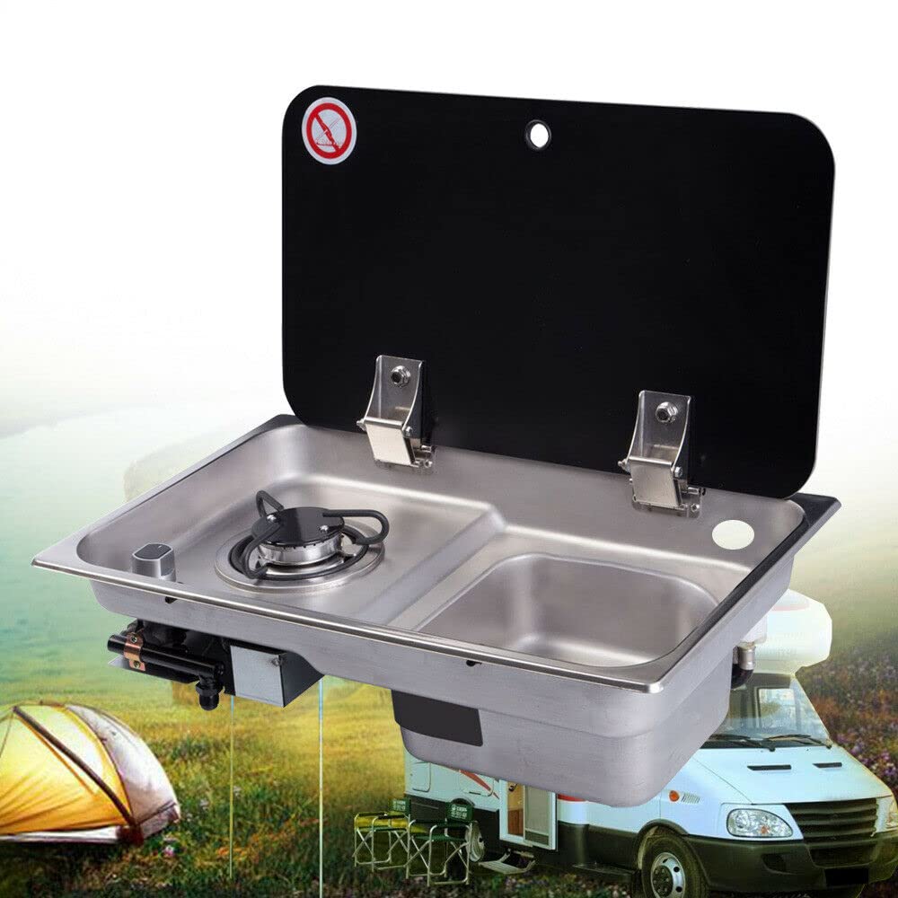 **Portable Gas Stove for Camping & RV - 1 Burner Outdoor Cooktop with Sink Combo & Glass Lid - Perfect for Boating, Caravan, Camper & Outdoor Kitchen**