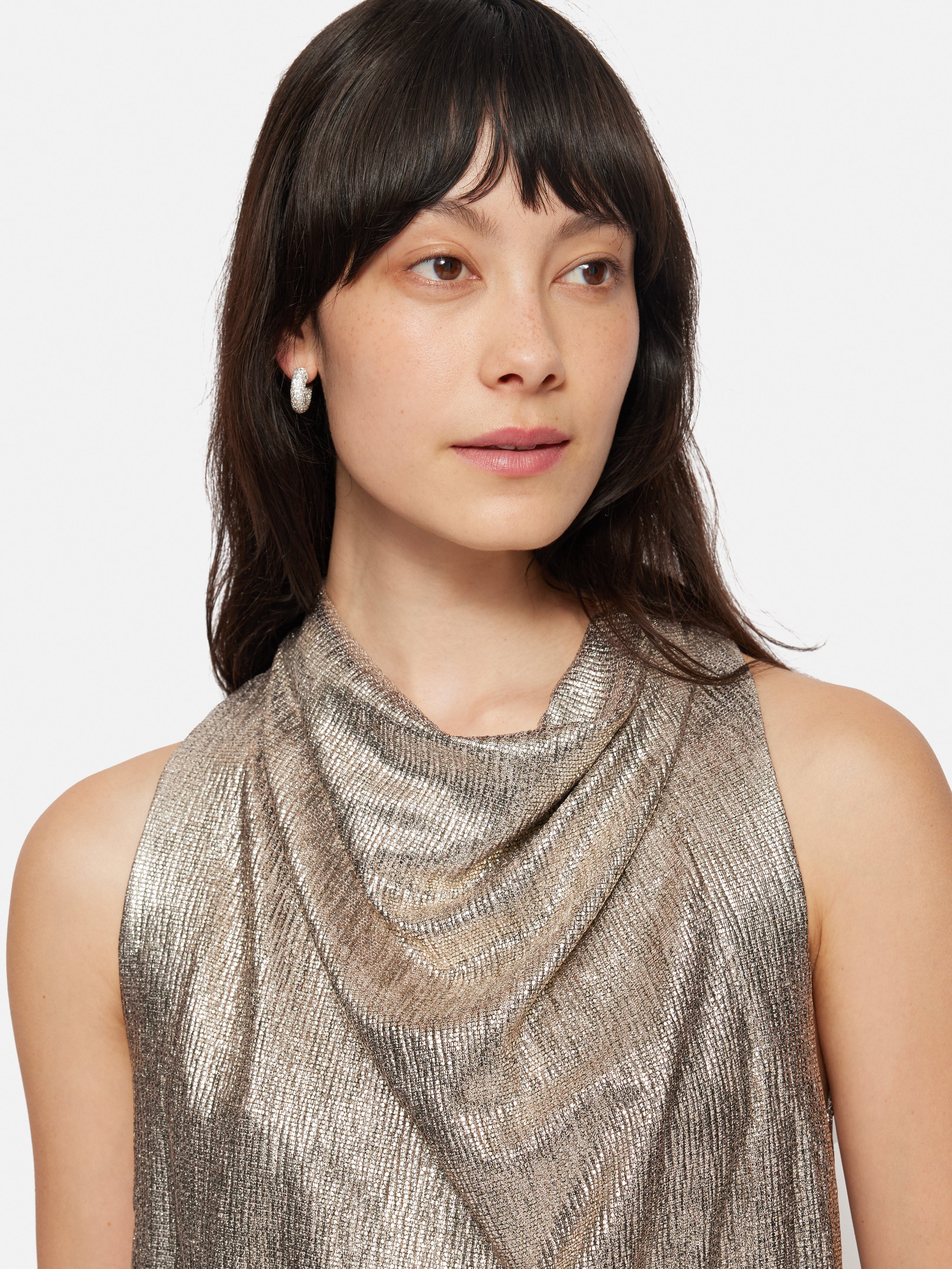 Metallic Cowl Neck Top for Women - Gold Sequin Blouse for Party & Evening Wear | Elegant Shiny Long Sleeve Tunic for Night Out, Dinner Date & Special Occasions