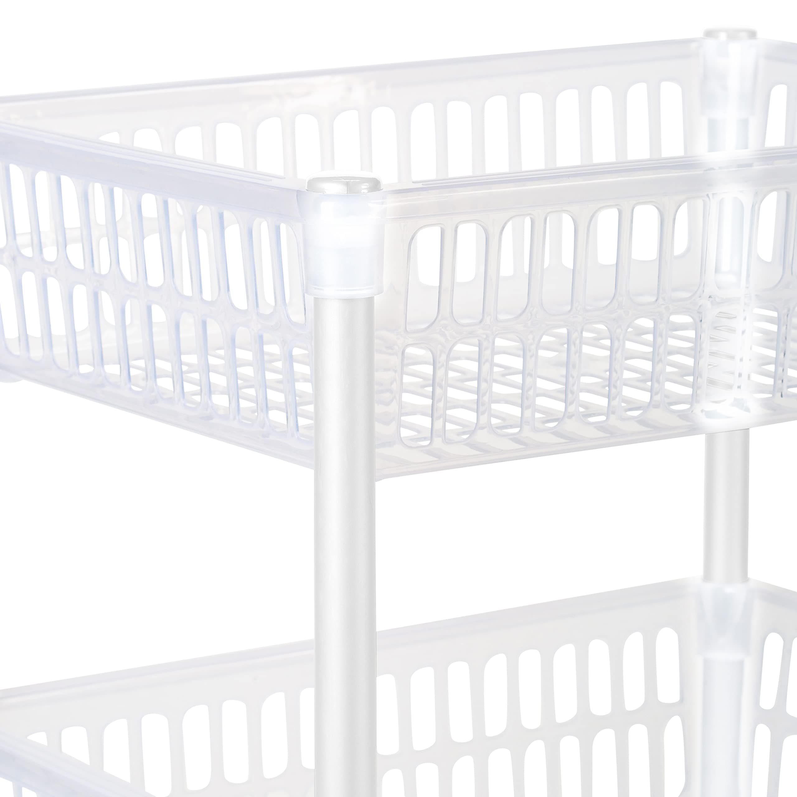 4-Tier Slim Basket Shelf Rack for Kitchen Storage & Organization - Space-Saving Organizer for Pantry, Bathroom, Laundry Room & Office - Perfect for Food, Supplies & Household Items (White) - Ideal for Small Spaces & Clutter-Free Homes