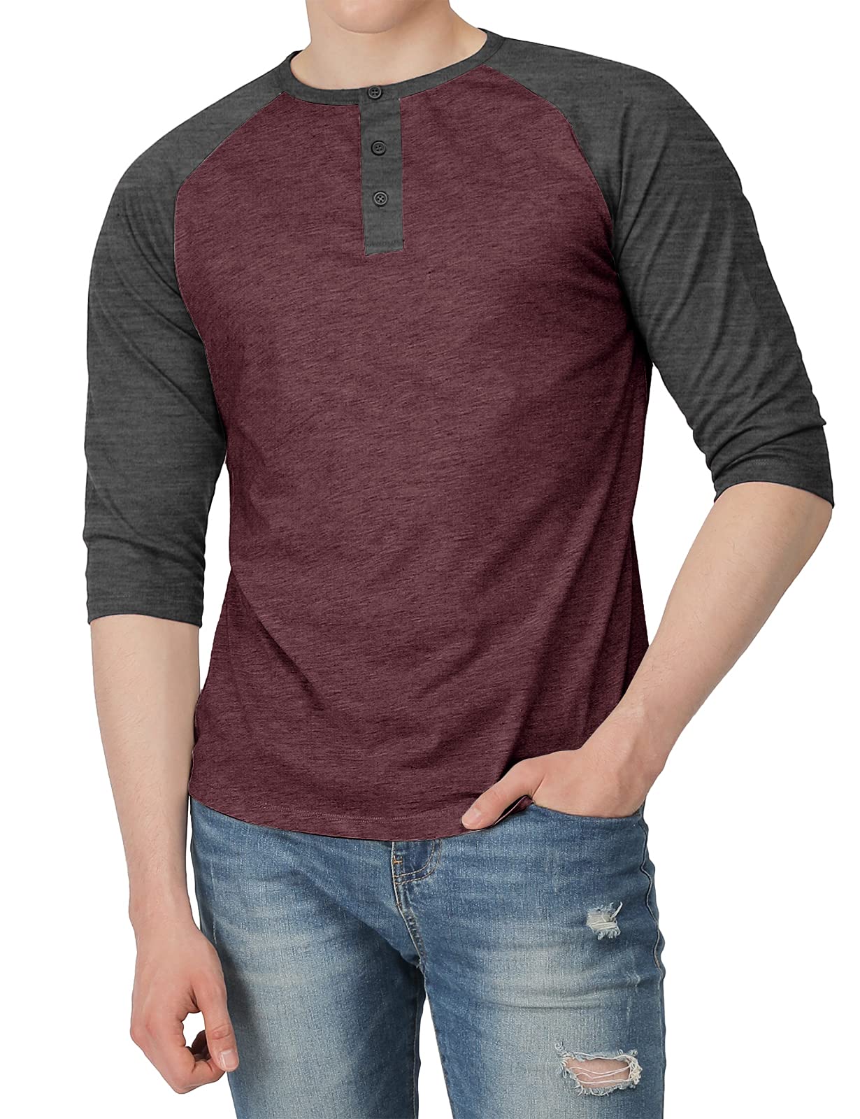 Men's Casual Slim Fit Henley Shirts - Raglan Long & 3/4 Sleeve Baseball Jersey T-Shirts for Everyday Wear, Gym & Outdoor Activities