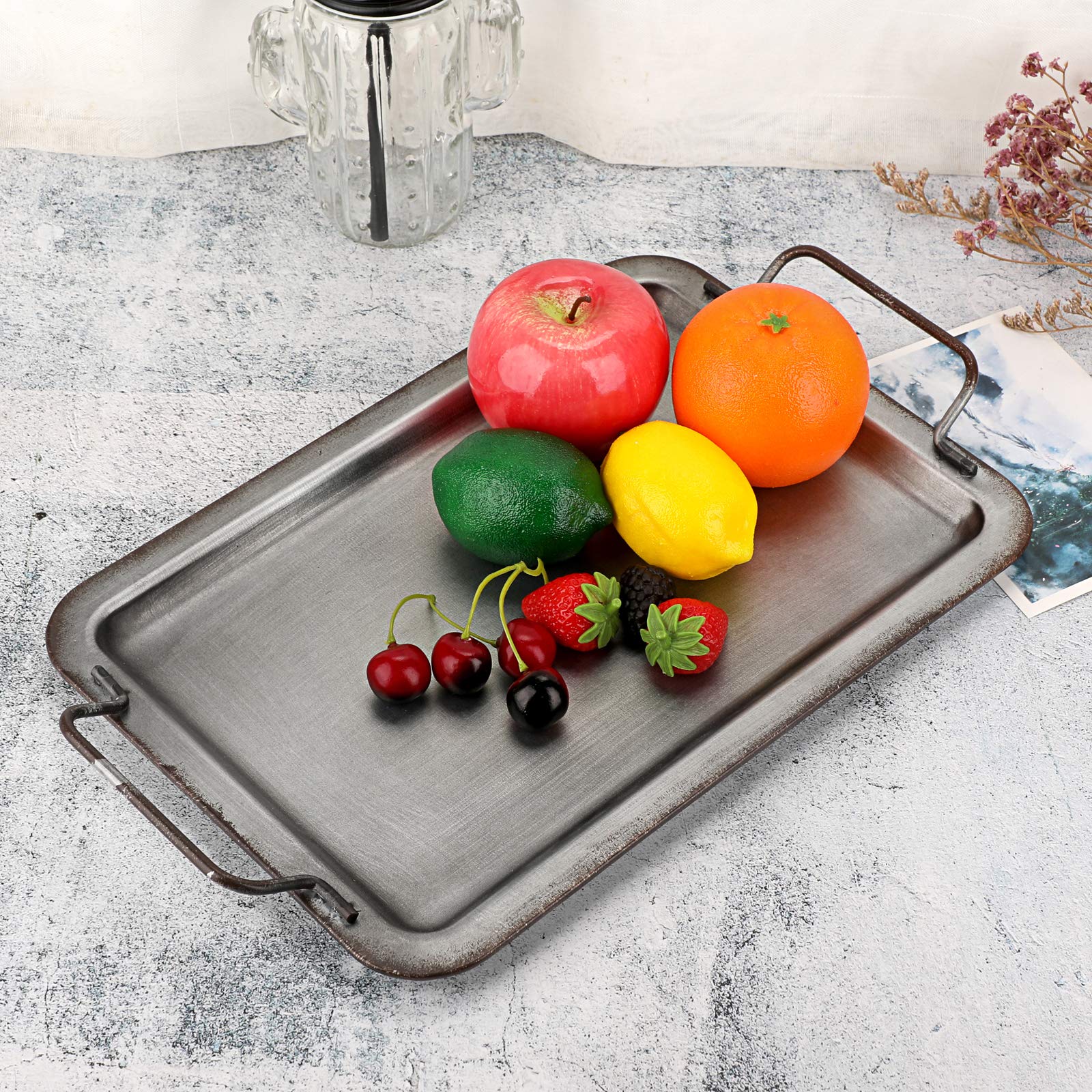 Galvanized Metal Serving Tray with Handle - 13