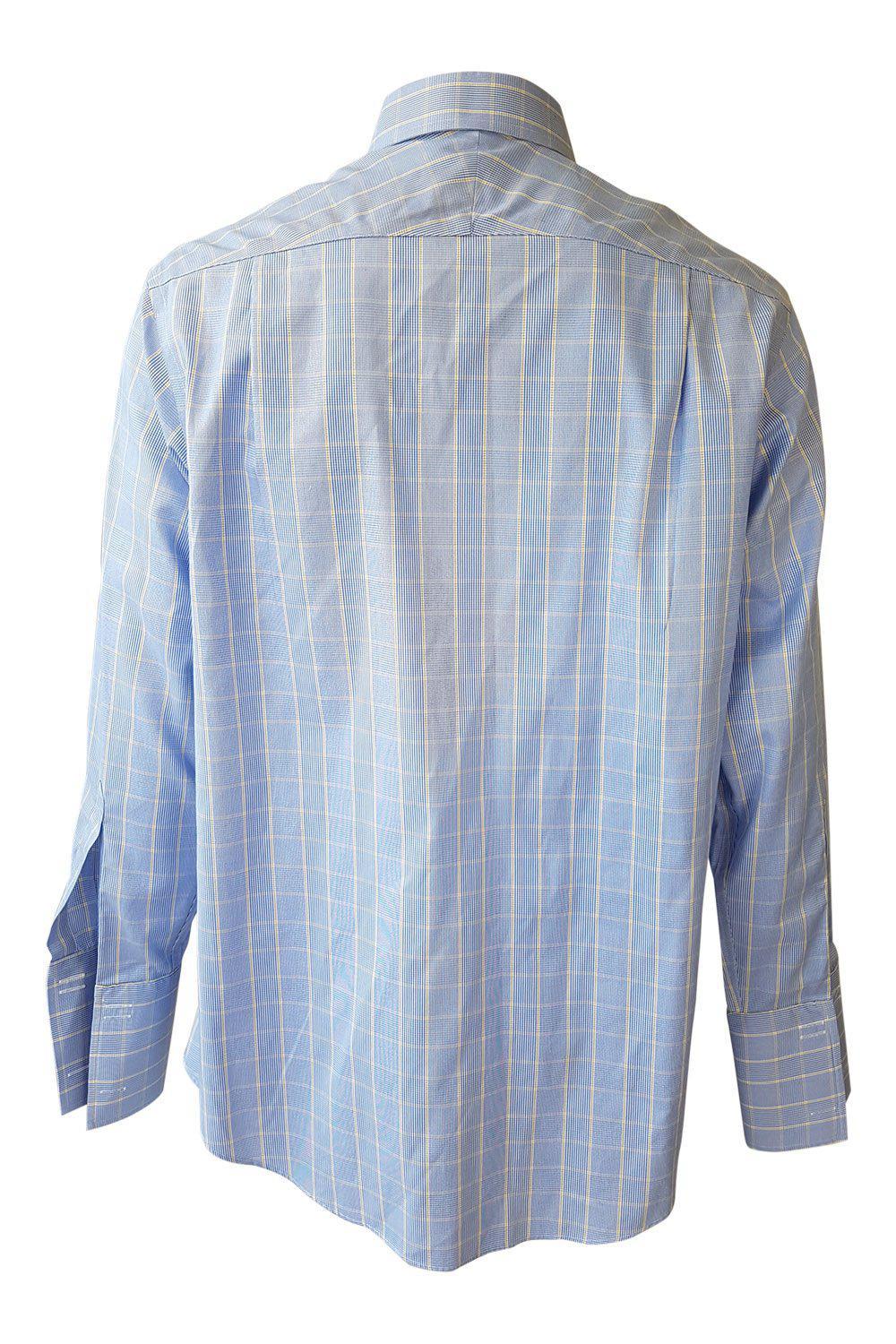 CHARLES TYRWHITT Men's Blue & Yellow Checked Cotton Dress Shirt Size 42/89 | Business Casual & Office Wear