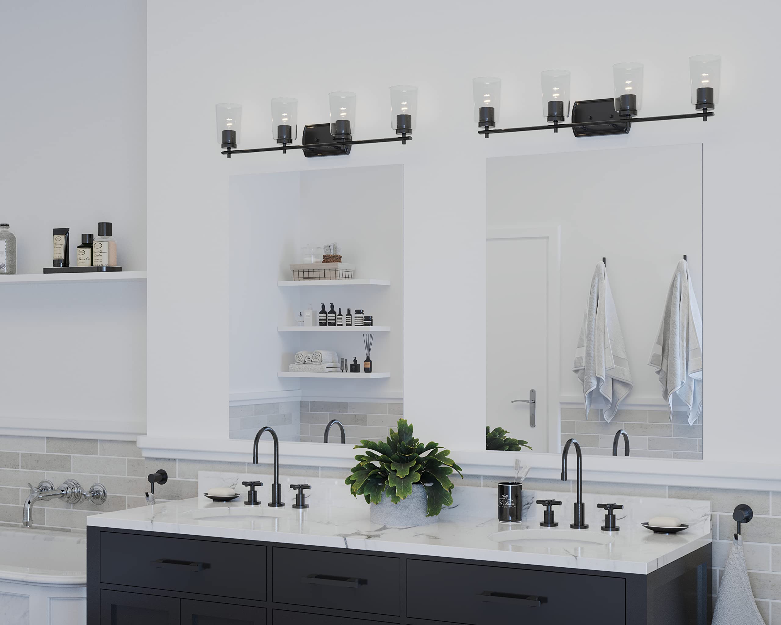 Progress Lighting Adley Collection 4-Light Black Traditional Bathroom Vanity Light - Perfect for Modern and Classic Bathroom Decor
