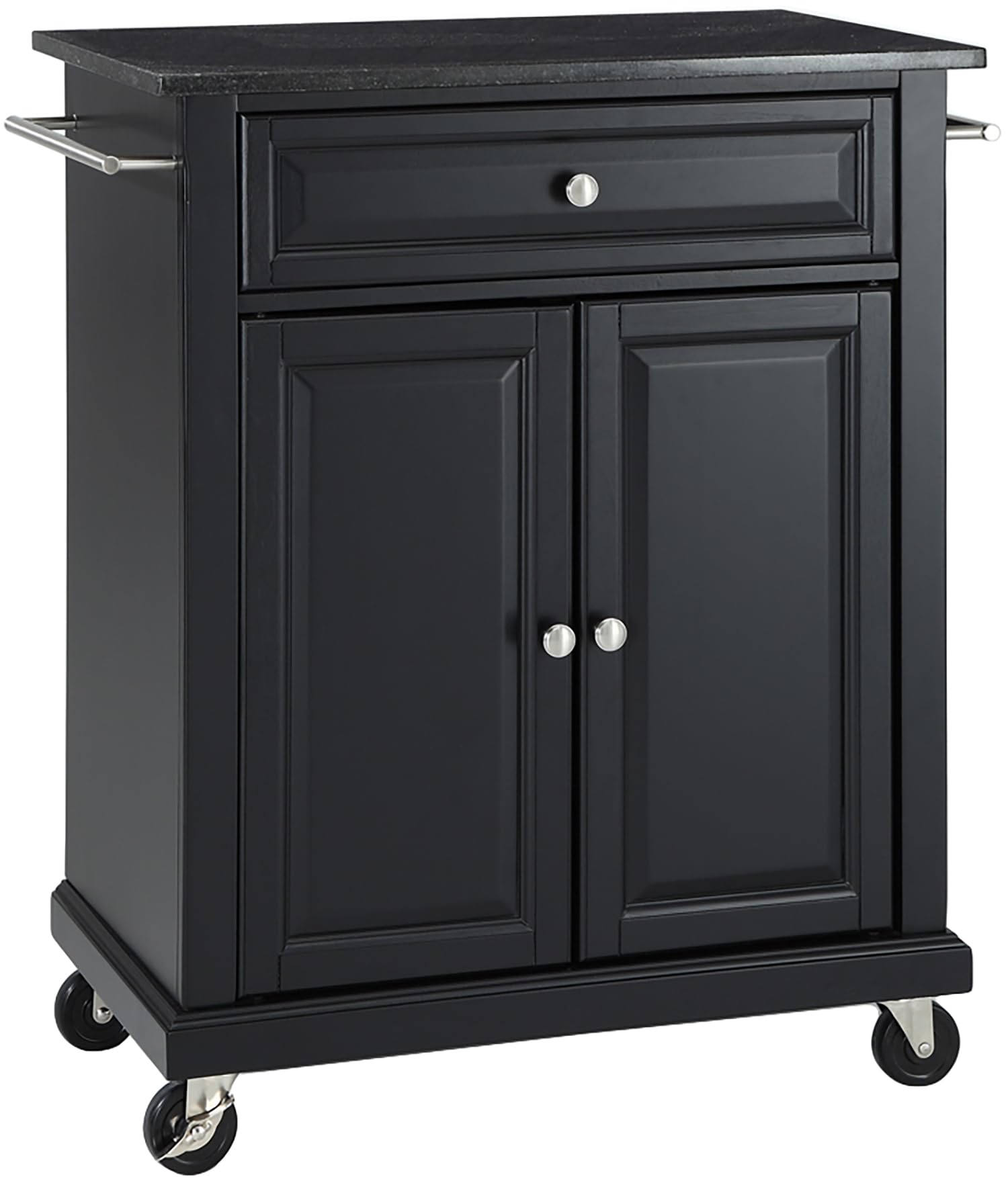 Crosley Compact Granite Top Rolling Cart with Shelves - Microwave Stand, Towel Rack, Small Kitchen Cart for Apartments - Black | Perfect for Small Spaces, Dorm Rooms & Kitchen Organization
