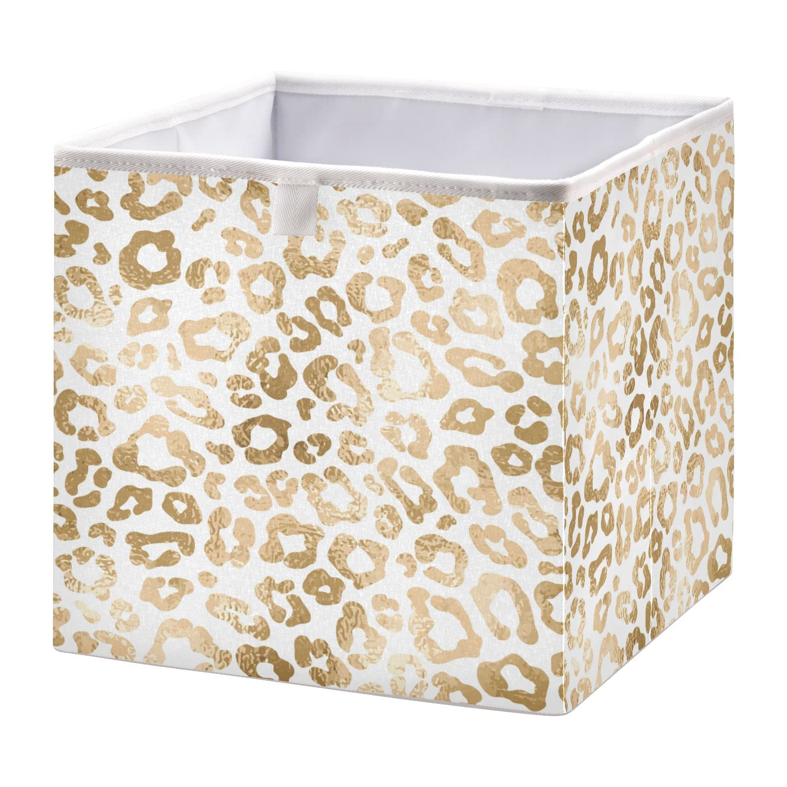 Golden Leopard Foldable Storage Baskets - 11x11 Inch Collapsible Fabric Bins for Shelves | Organize Toys, Baby Clothes, Pantry & Bathroom | Perfect for Nursery, Home & Office Organization