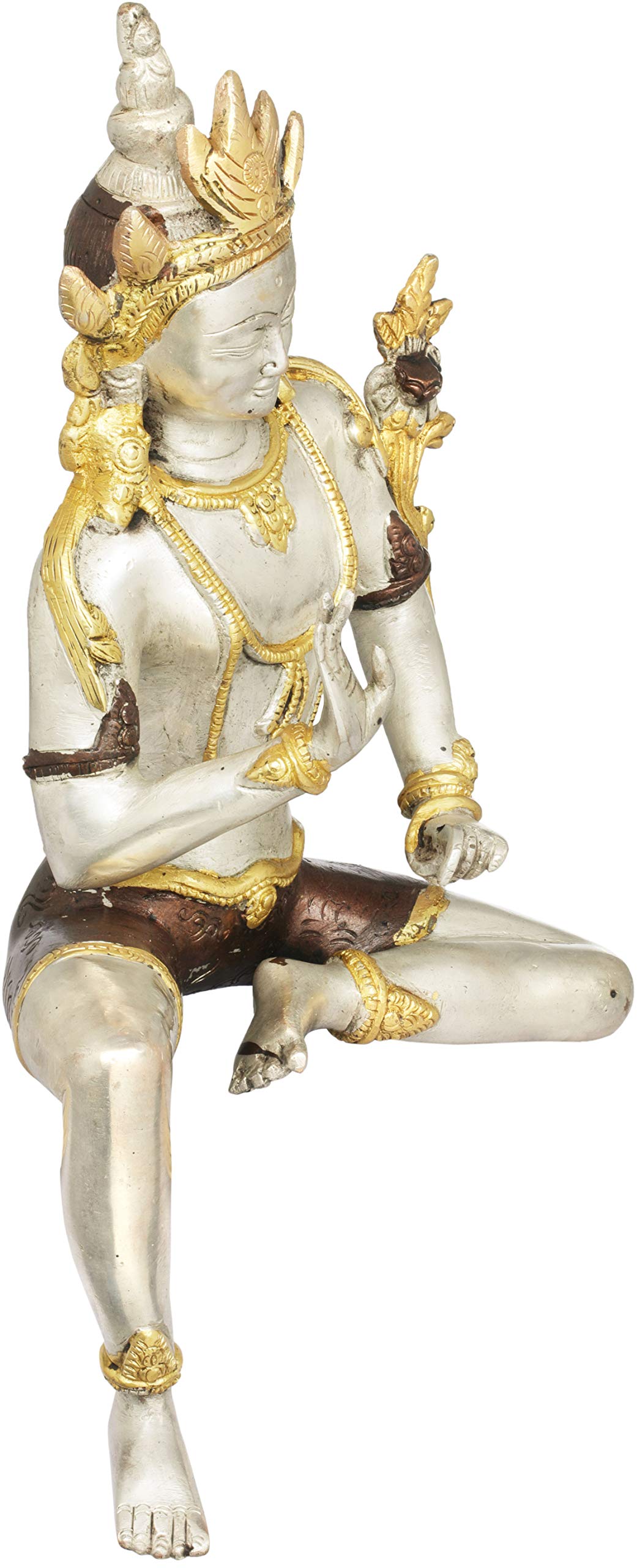 Exotic India Edge of Desk Seated Goddess Tara Tibetan Buddhist Brass Statue - Handmade Spiritual Decor for Meditation, Yoga & Home Altar