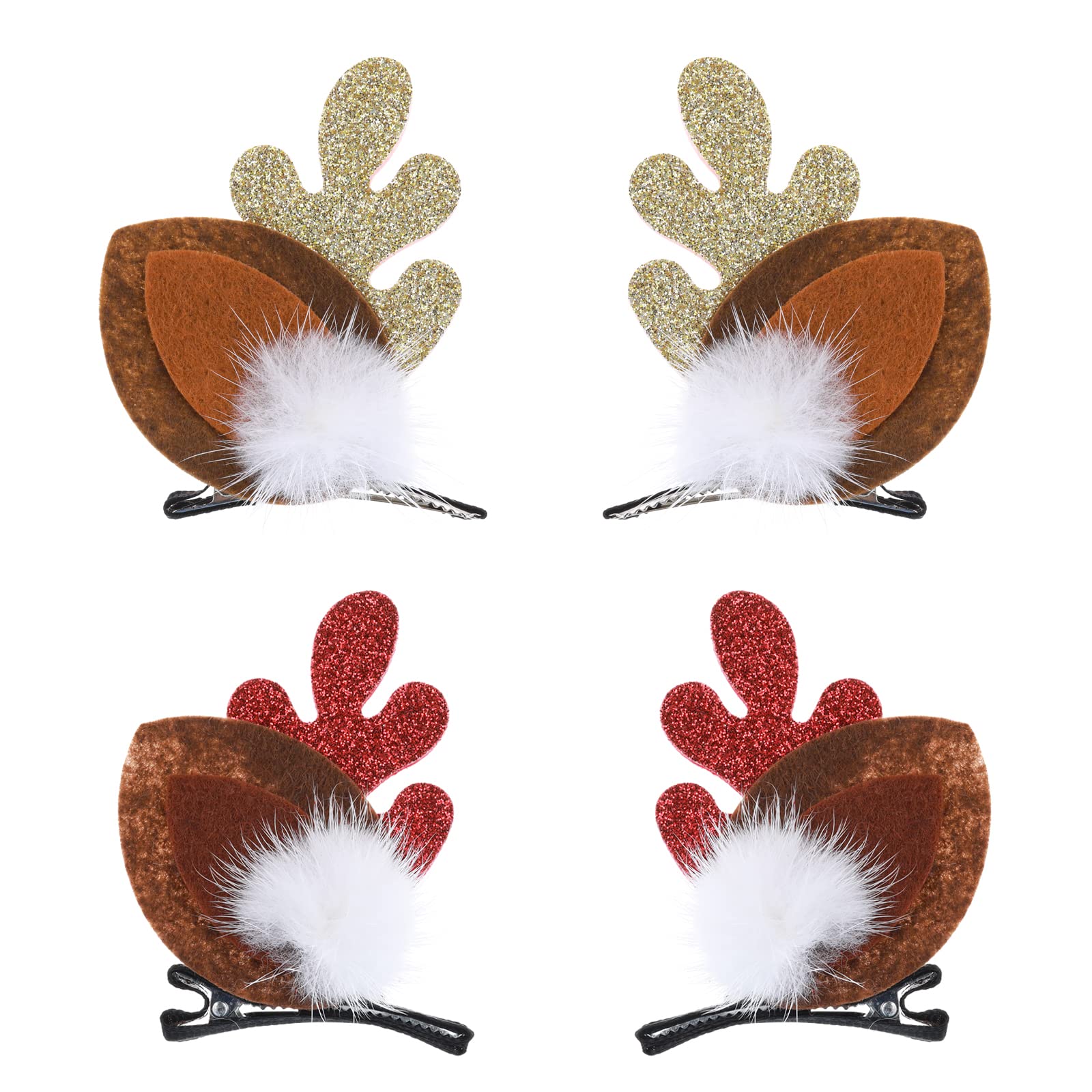 4PCS Christmas Hair Clips - Cute Reindeer Antler Hairpins for Women & Girls, Festive Xmas Hair Barrettes with Pom Balls, Deer Ear Hair Accessories for Holiday Parties, Cosplay & Gift Giving