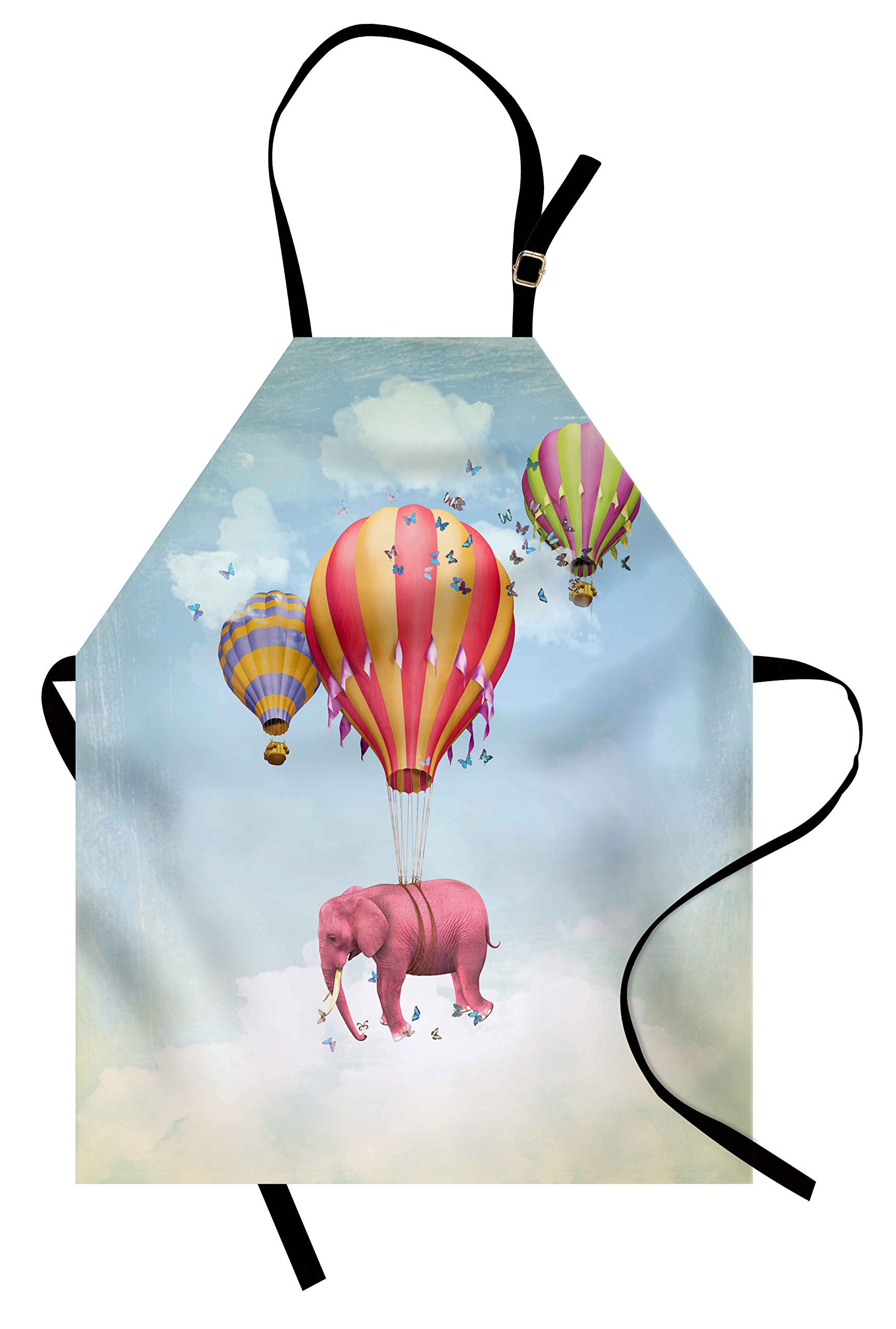 Ambesonne Animal Apron - Pink Sky Balloons Illustration Unisex Kitchen Bib, Adjustable Neck for Cooking & Gardening, Adult Size Multicolor | Perfect for Home Chefs, BBQ Parties & Outdoor Activities