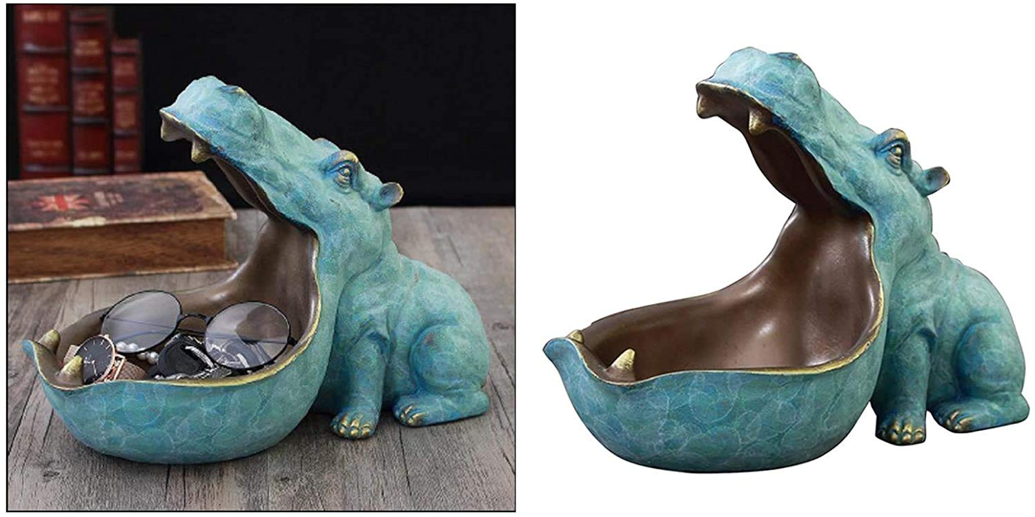 Hippo Shaped Storage Organizer - Animal Sculpture Desktop Organizer for Home & Office Decor, Green - Perfect for Storing Pens, Keys & Small Items on Desk or Shelf
