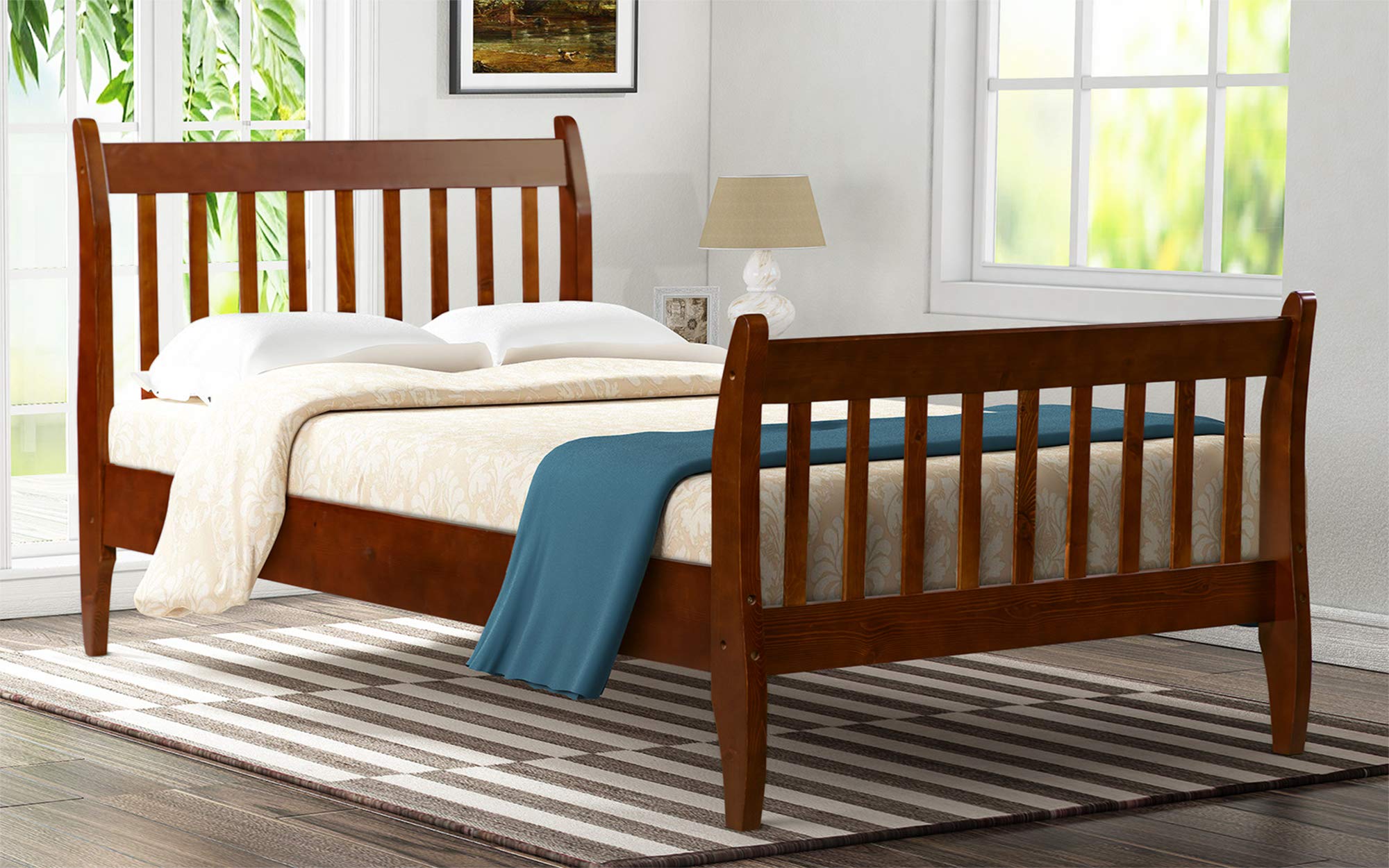 RUNNA Twin Wood Platform Bed Frame for Kids & Teens with Headboard & Footboard - Sturdy Mattress Foundation with Wood Slat Support, No Box Spring Needed (Walnut) - Perfect for Small Bedrooms, Dorm Rooms & Kids' Rooms