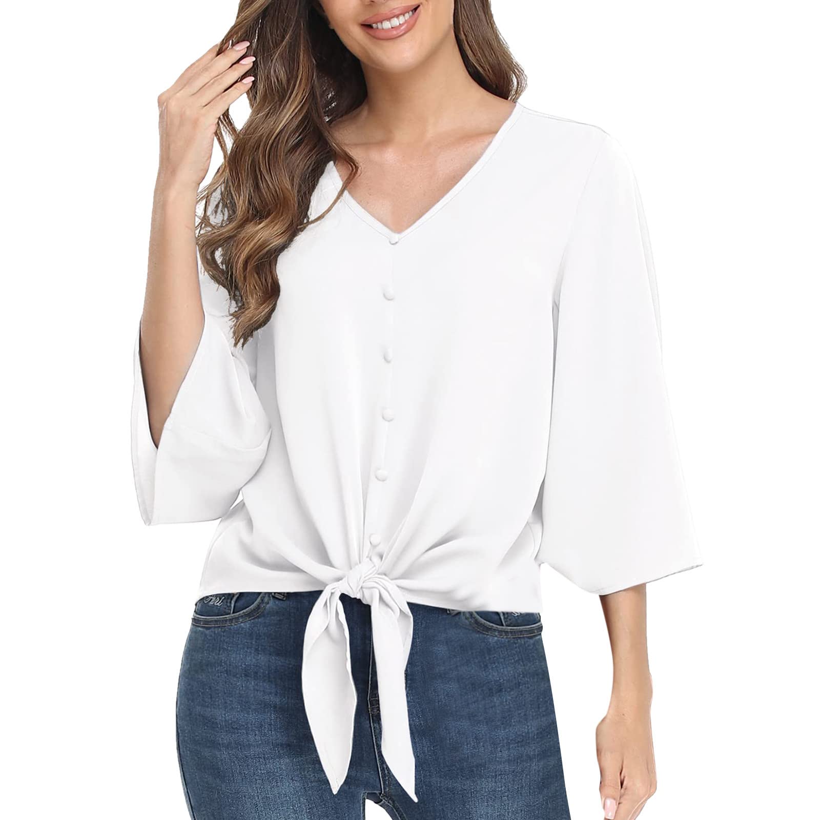 Women's Casual Loose Tunic Tops - Gradient Print Short Sleeve V-Neck Tee Shirts for Everyday Wear & Summer Outfits