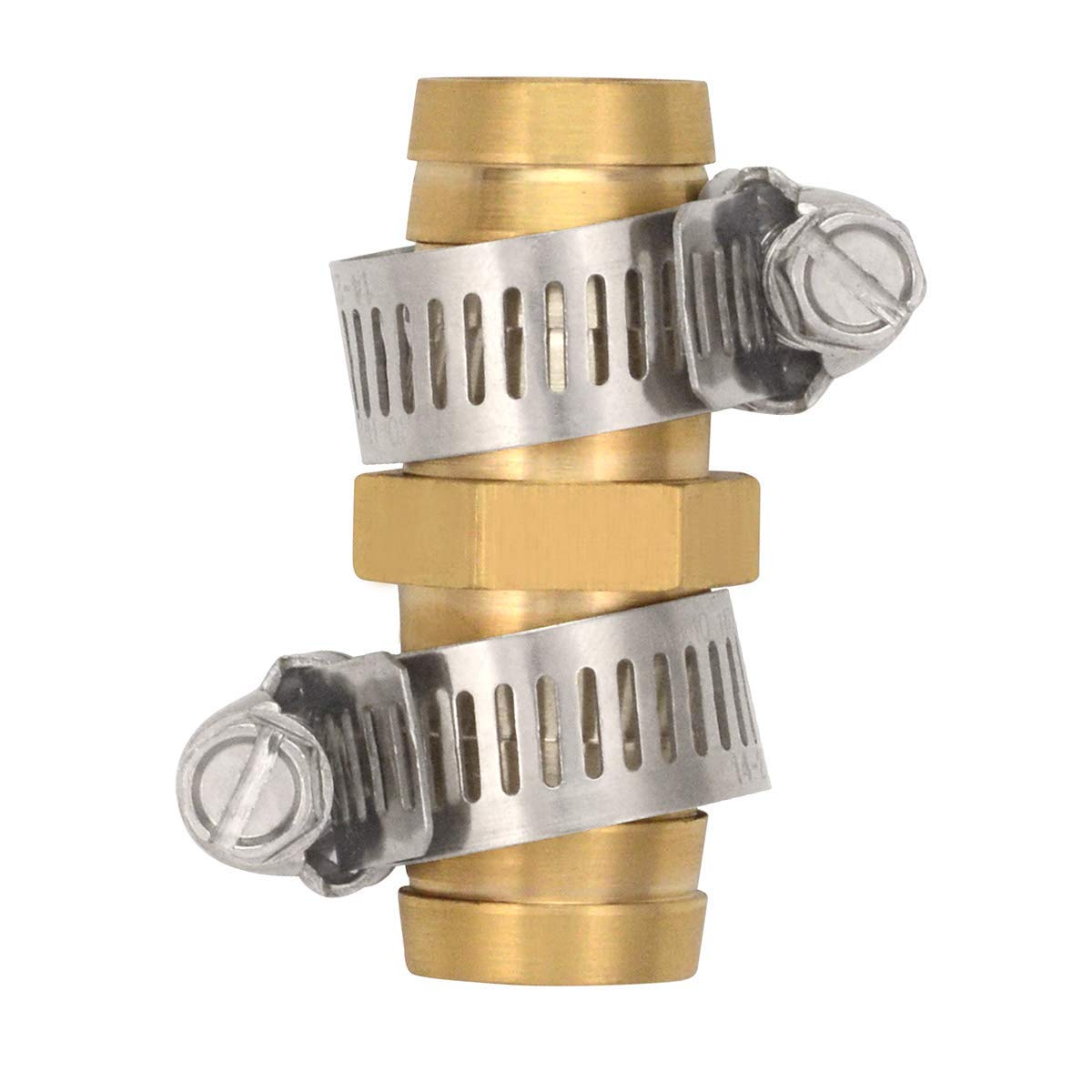 Hanobo 5 Pack 3/4 Inch Brass Pipe Connectors - Heavy Duty Metal Garden Hose Repair Mender with Stainless Steel Clamps - Perfect for Outdoor Watering, Irrigation Systems & DIY Plumbing Repairs