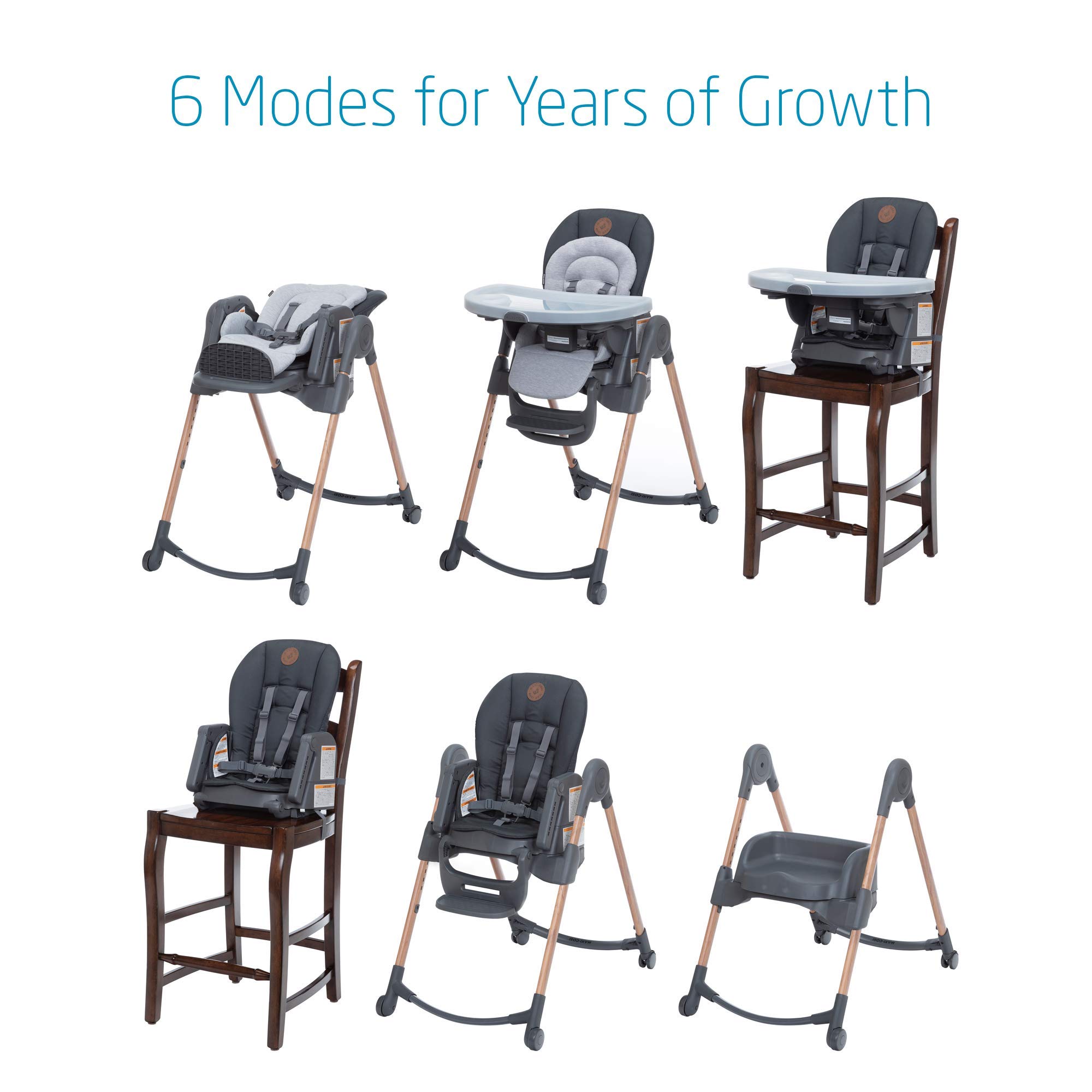 Maxi-Cosi 6-in-1 Minla Convertible High Chair - Adjustable Baby Feeding Seat with Removable Tray, Essential Graphite | Perfect for Dining, Weaning & Playtime at Home