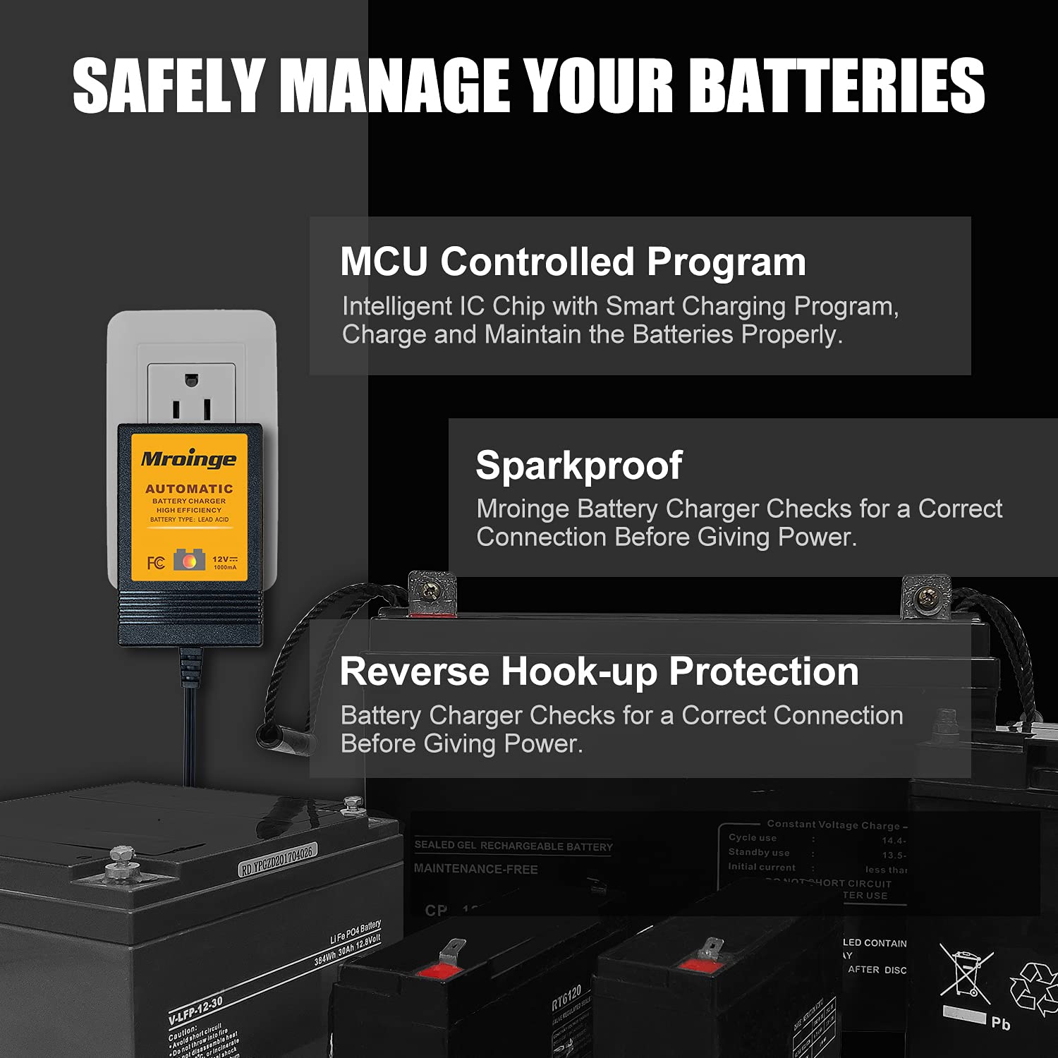 12V 1000mA Smart Trickle Battery Charger & Maintainer - Automatic Float Charger for Motorcycle, ATV, Lawn Mower, Boat, RV - Ideal for Winter Storage & Long-Term Battery Maintenance