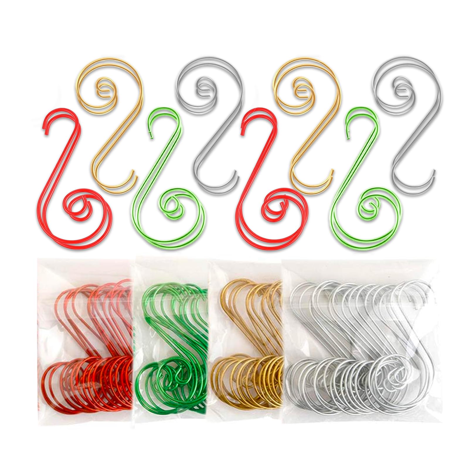 Krilira 80pcs Christmas Ornament Hooks - Gold, Silver, Green, Red S-Hooks for Hanging Decorations | Durable Metal Wire Hangers for Tree Ornaments, Wreaths & Holiday Displays