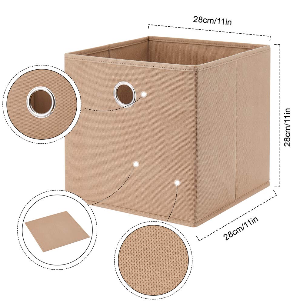 Brown Collapsible Fabric Storage Cubes 11x11x11 Inch - Foldable Decorative Bins for Closet, Shelves & Drawer Organizers | Perfect for Home, Office & Kids Room Organization
