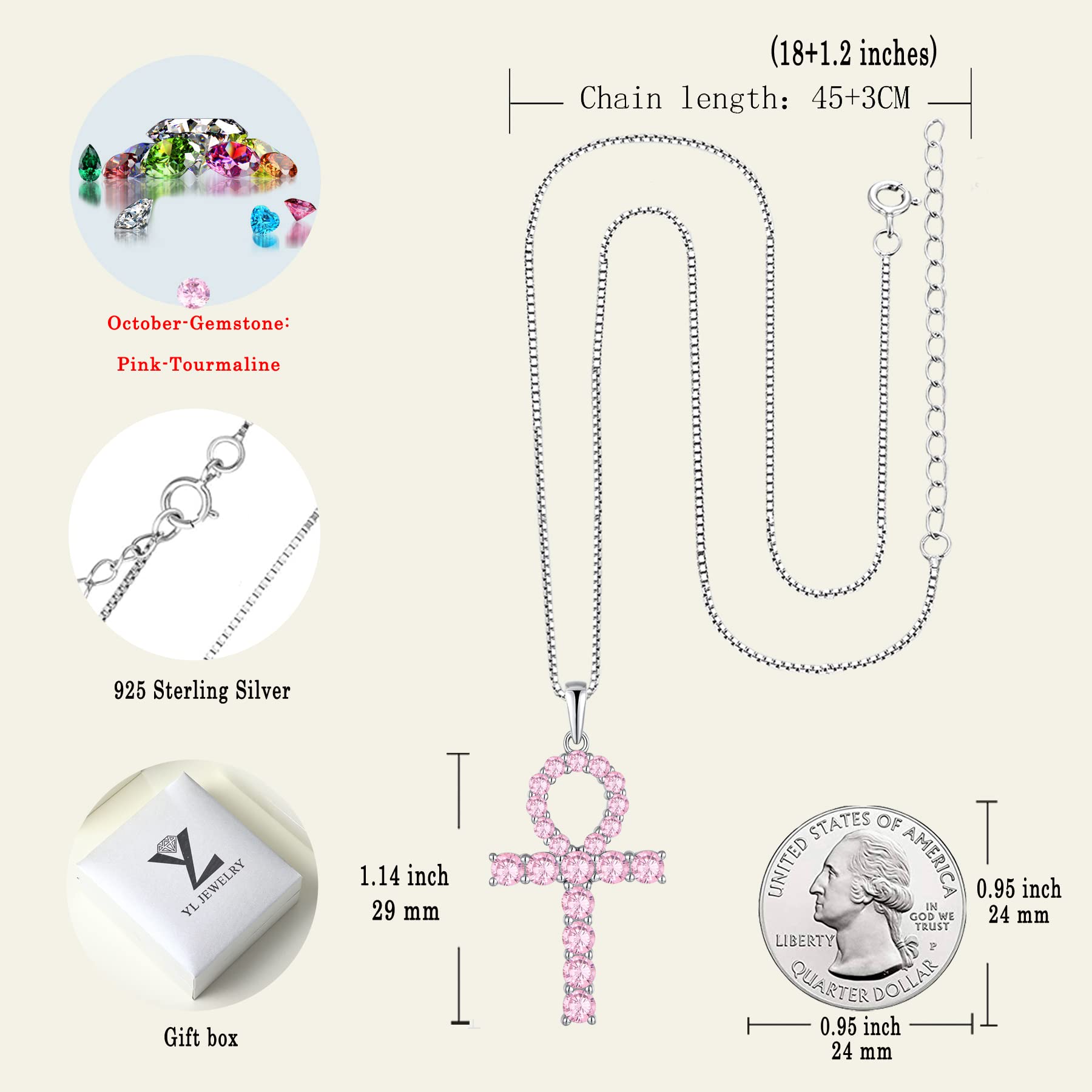 925 Sterling Silver Ankh Cross Pendant Necklace for Women - Elegant Crucifix Jewelry with Gemstones | Perfect for Gifts, Everyday Wear & Spiritual Occasions