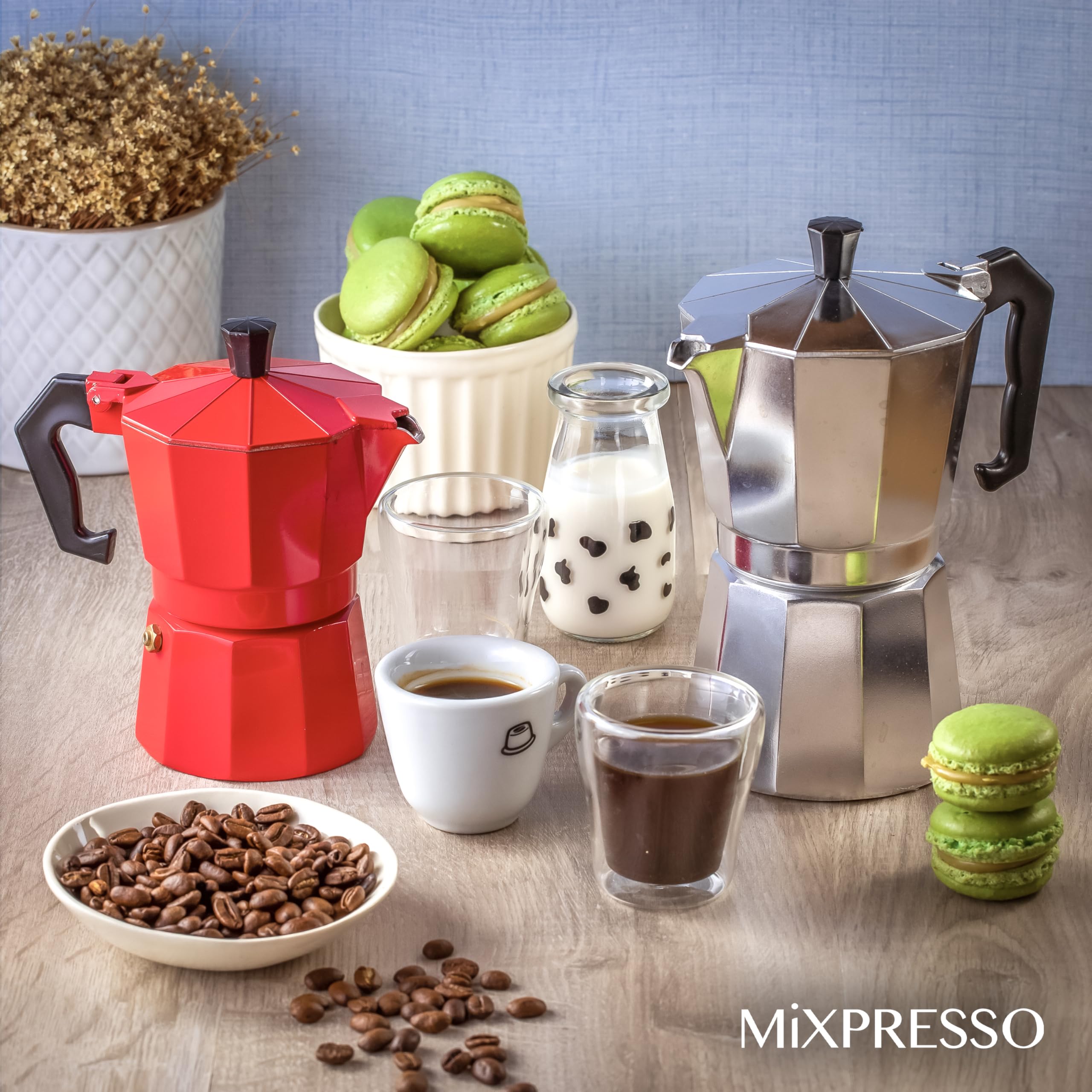 Mixpresso 6 Cup Moka Pot - Classic Italian Stovetop Espresso Maker for Gas & Electric Stoves - Perfect for Cuban Coffee, Camping & Home Brewing (10 Oz, Makes 6 Espresso Cups) - Ideal for Kitchen, Outdoor Adventures & Coffee Lovers
