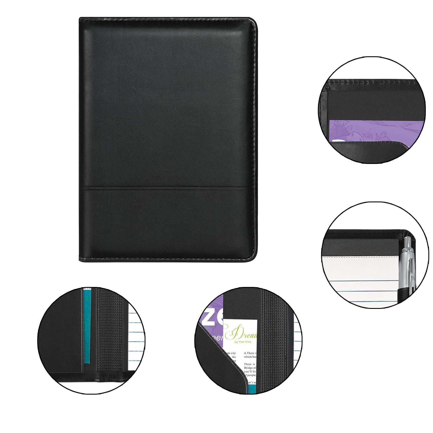 Professional A5 Leather Padfolio Portfolio Binder - 5 x 8 Legal Writing Pad & Document Organizer for Business, Office, Meetings - Perfect for Men & Women (Black) - Ideal for Corporate Gifts, Job Interviews & Executive Presentations