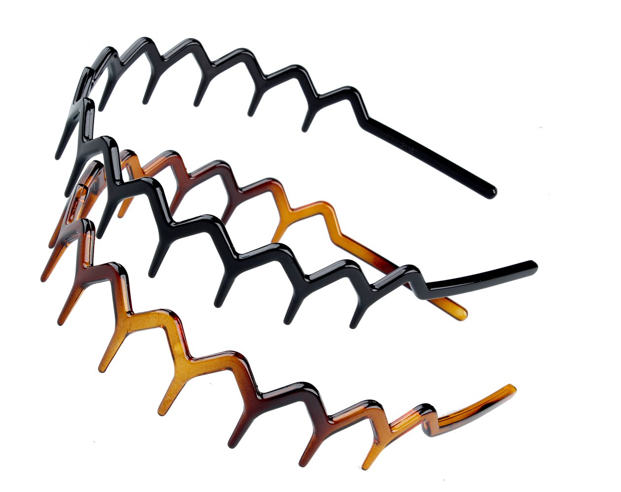 2 Pack Black & Brown Zig Zag Plastic Shark Tooth Hair Combs Headbands for Women & Girls - Perfect for Beach, Parties & Everyday Styling