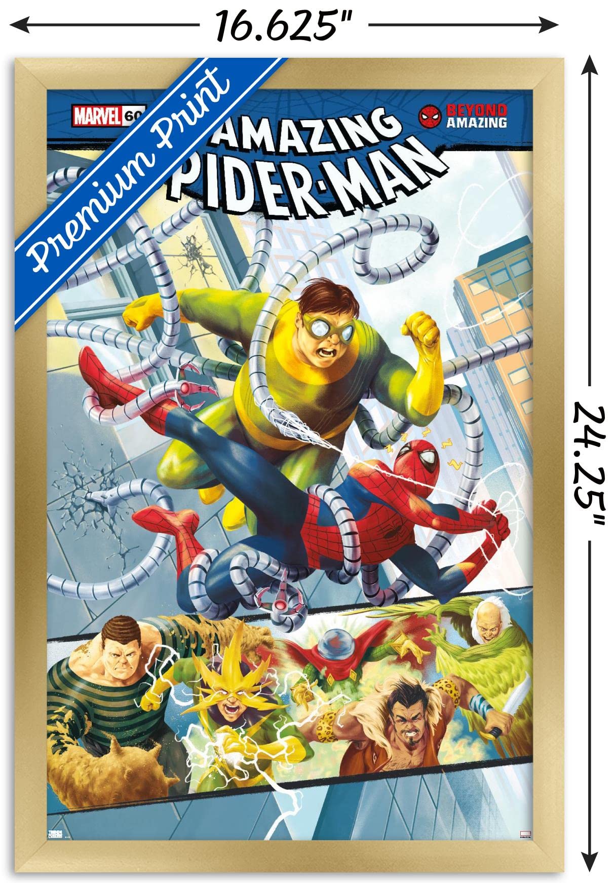 Marvel Comics Spider-Man: Beyond Amazing - Sinister Six Cover Gold Framed Wall Poster 22.4x14.7 Inches | Home Decor, Bedroom, Office, Game Room, Gift for Superhero Fans