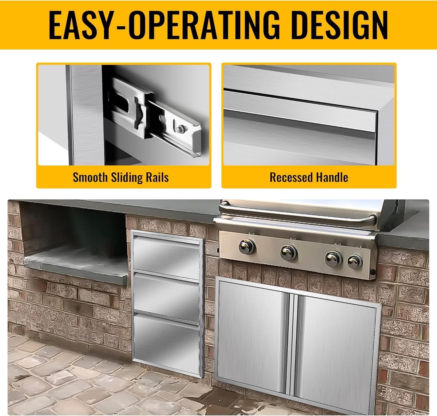 Stainless Steel Outdoor BBQ Drawer for Kitchen Island - 17W x 30H x 21D Inch Flush Mount Storage Cabinet with Handles - Perfect for Grilling Accessories Organization in Backyard Patio & Outdoor Cooking Areas
