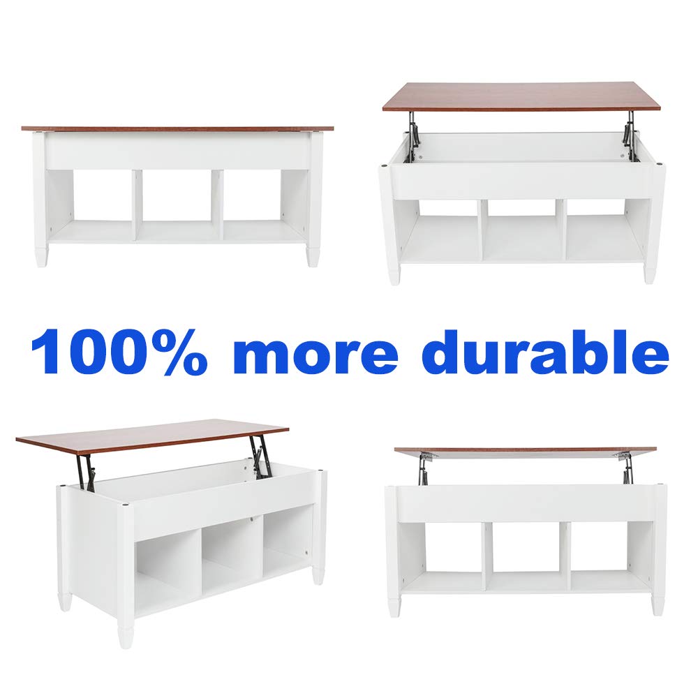 Upgraded Lift Top Coffee Table with Hidden Storage - Thick Wood End Table, Modern Classic Living Room Furniture for Small Spaces (White) - Perfect for Storing Magazines, Remotes & Living Room Essentials