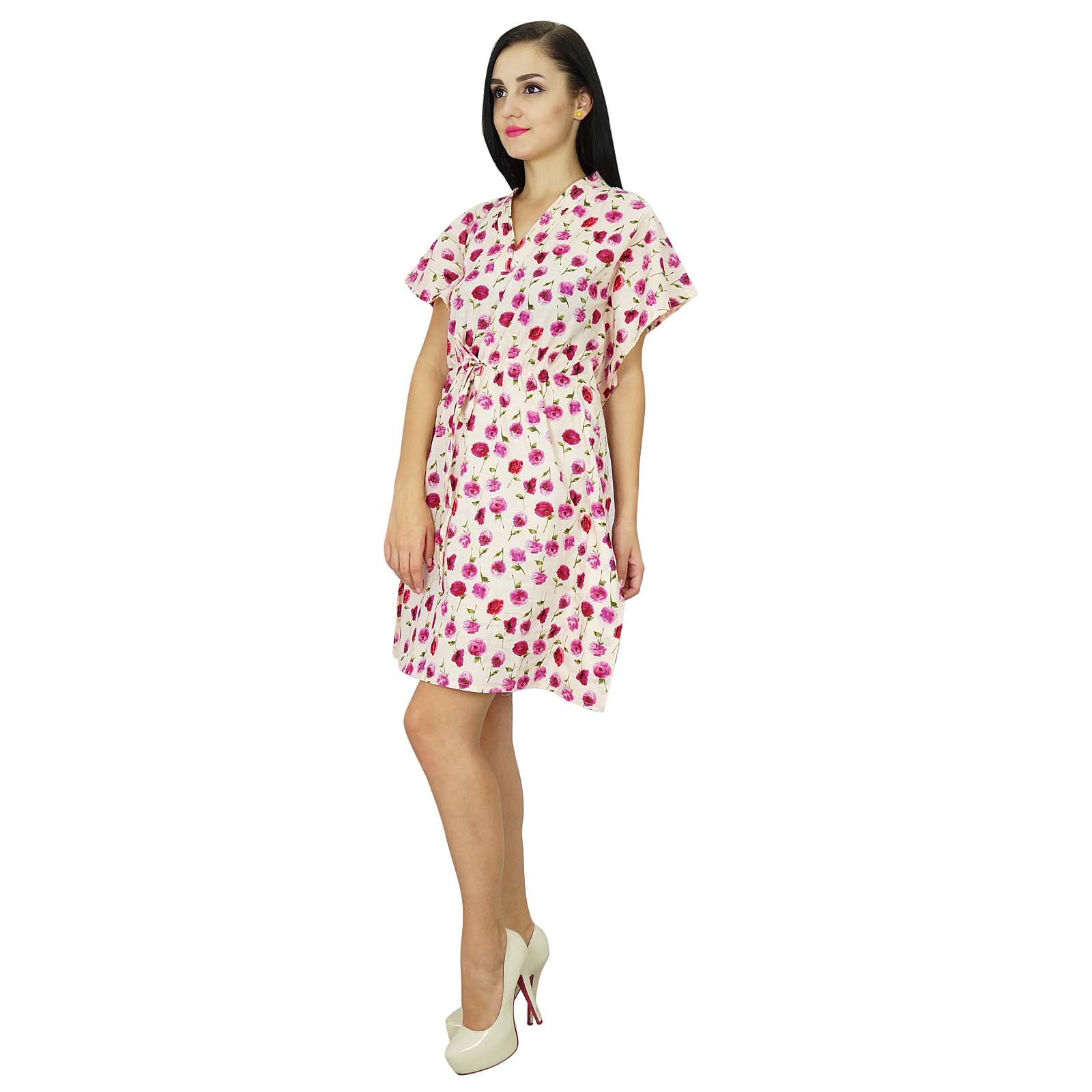 Bimba Printed Mini Beach Kaftan Dress for Women - Flowy Short Tunic Cover Up | Lightweight Summer Beachwear | Perfect for Poolside, Vacation & Boho Outfits