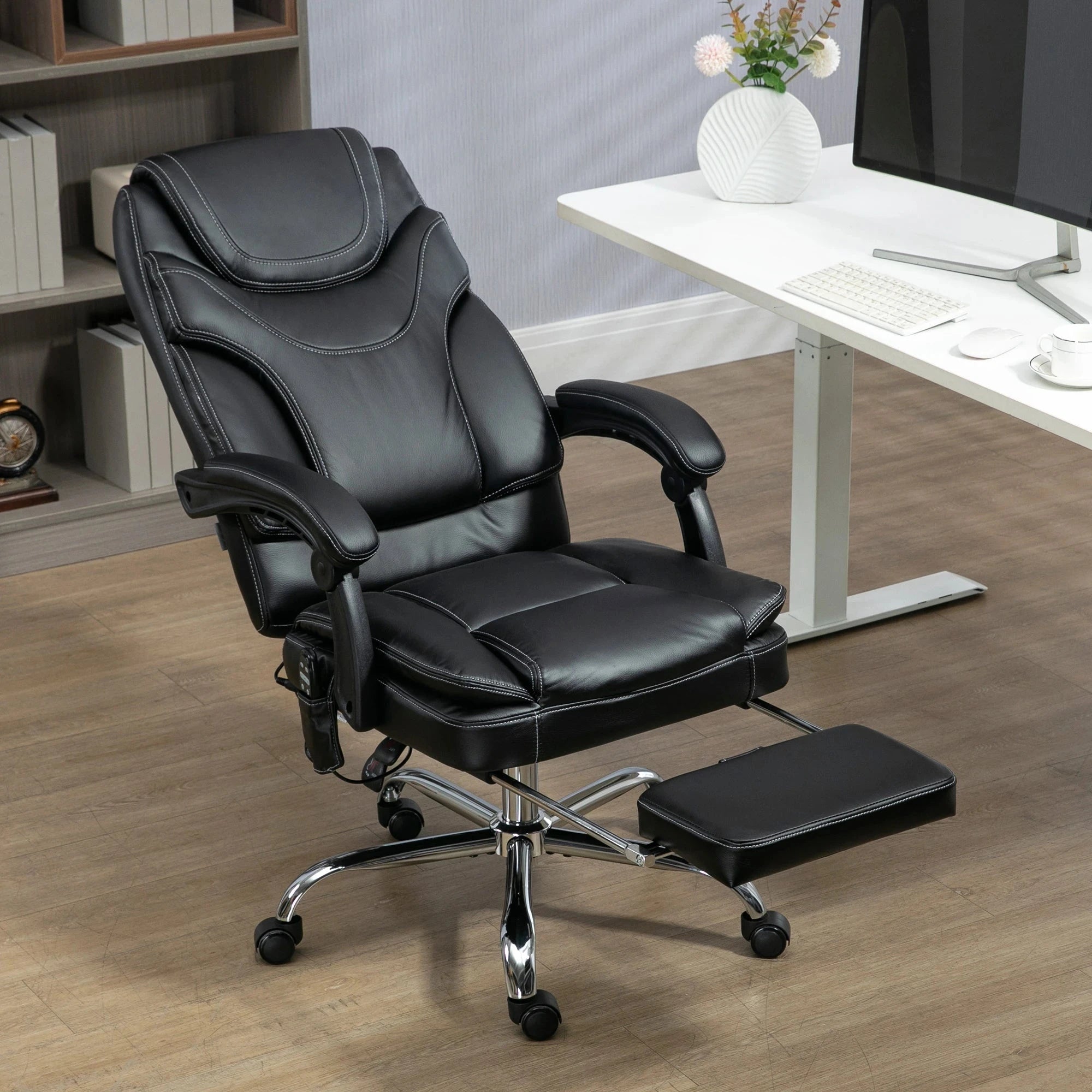 Premium Faux Leather Heated Massage Office Chair with 6-Point Vibration System - Black & Brown Options - Perfect for Home Office, Gaming, and Relaxation