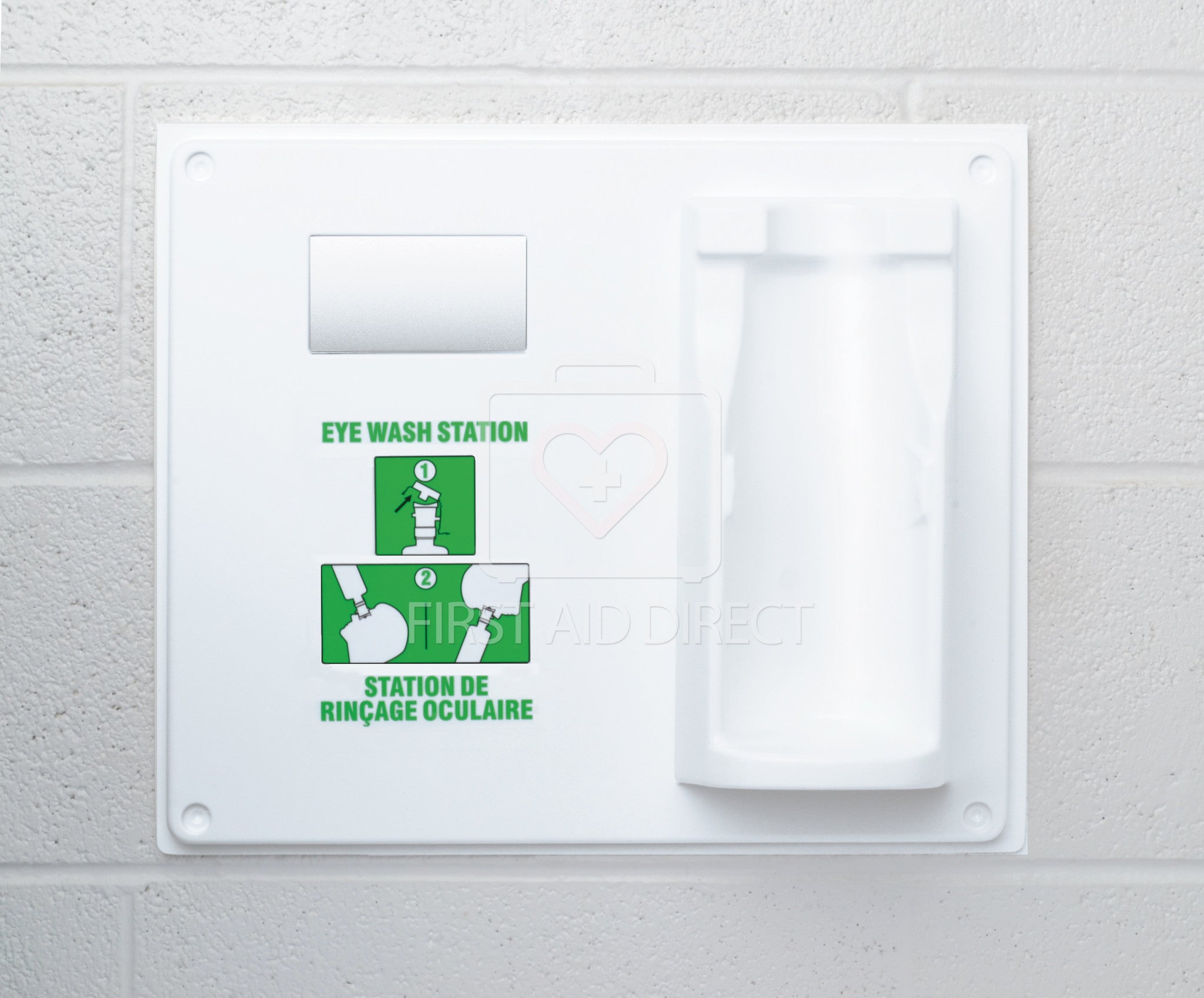 Emergency Eye Wash Station with Single Plaque & Eye Wash Bottle Label - First Aid Safety Equipment for Workplace, Lab, and Industrial Use