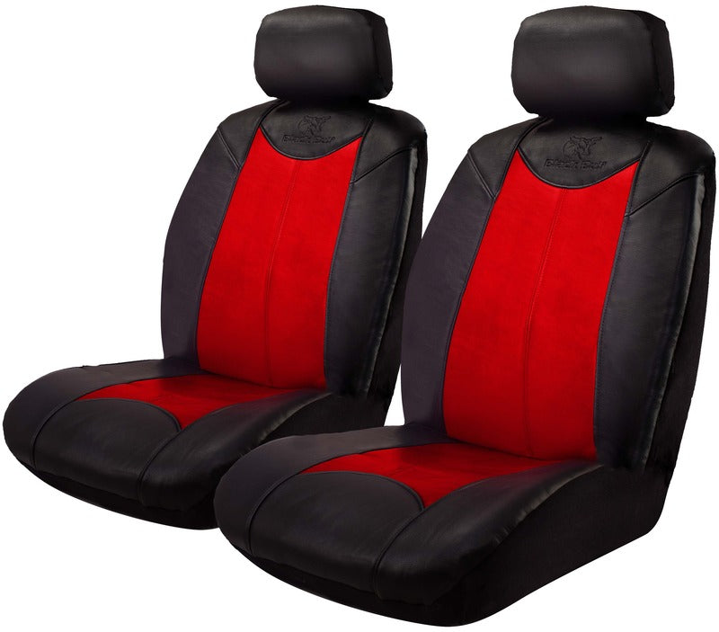 Black Bull Leather Look Seat Covers - Airbag Compatible (Black/Red) - Universal Fit for Cars & Trucks - Perfect for Daily Commute, Road Trips & Vehicle Protection