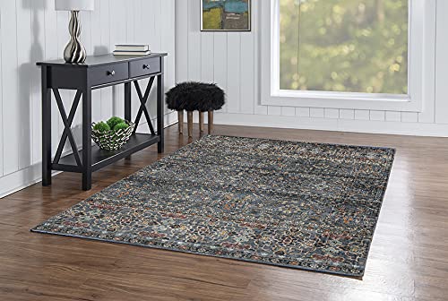 Linon Washable Area Rug 5' x 7' - Jasper Teal & Ivory Indoor/Outdoor Rug - Soft Non-Slip Floor Mat for Living Room, Bedroom, Patio & Office Decor