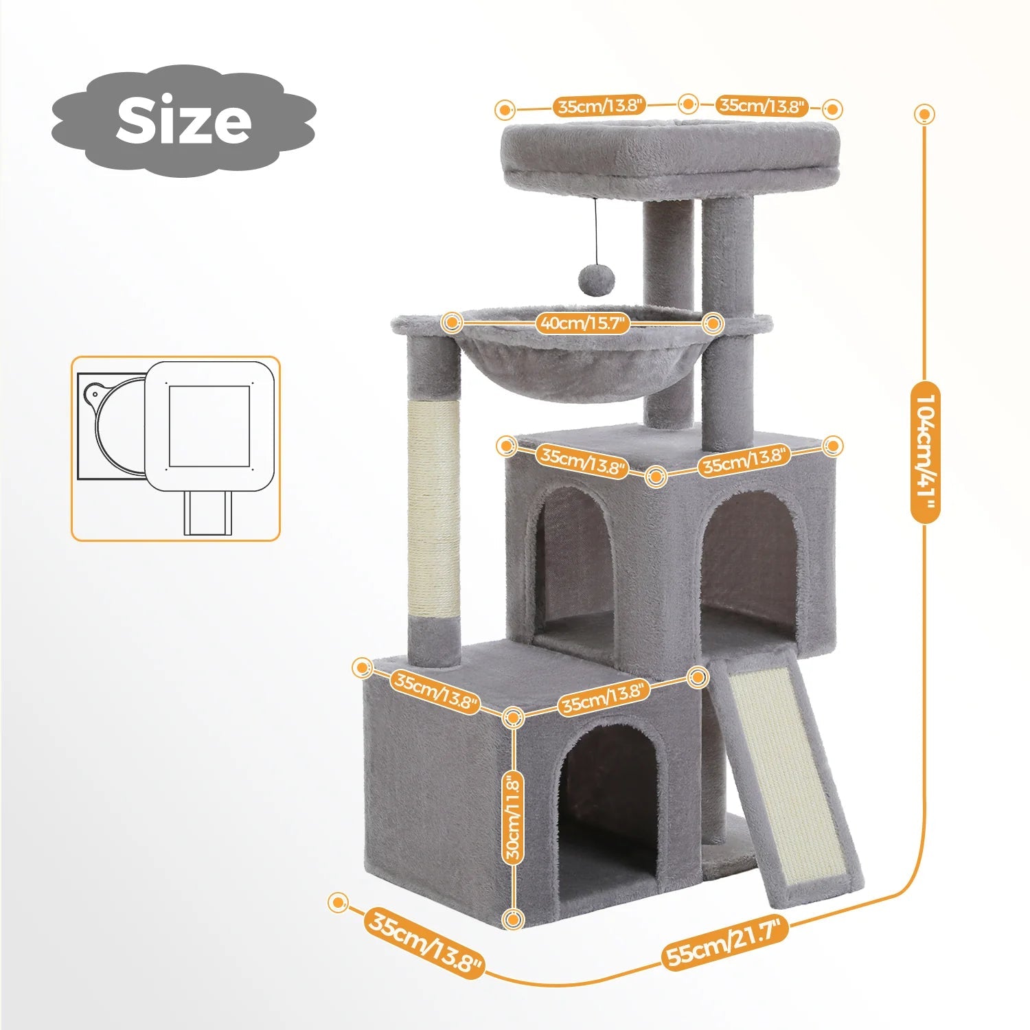 Modern 41-Inch Minimalist Cat Tree Scratching Post Tower for Indoor Cats - Soft Grey - Perfect for Small Spaces, Apartments & Playtime